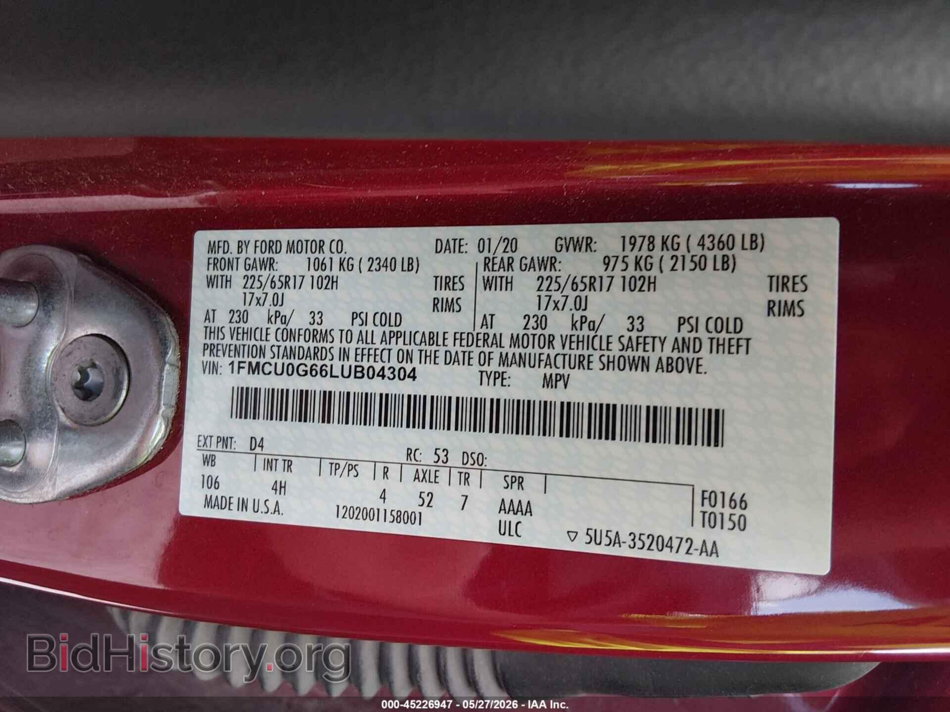 2020 FORD ESCAPE - VIN: 1FMCU0G66LUB04304 - Фото 9