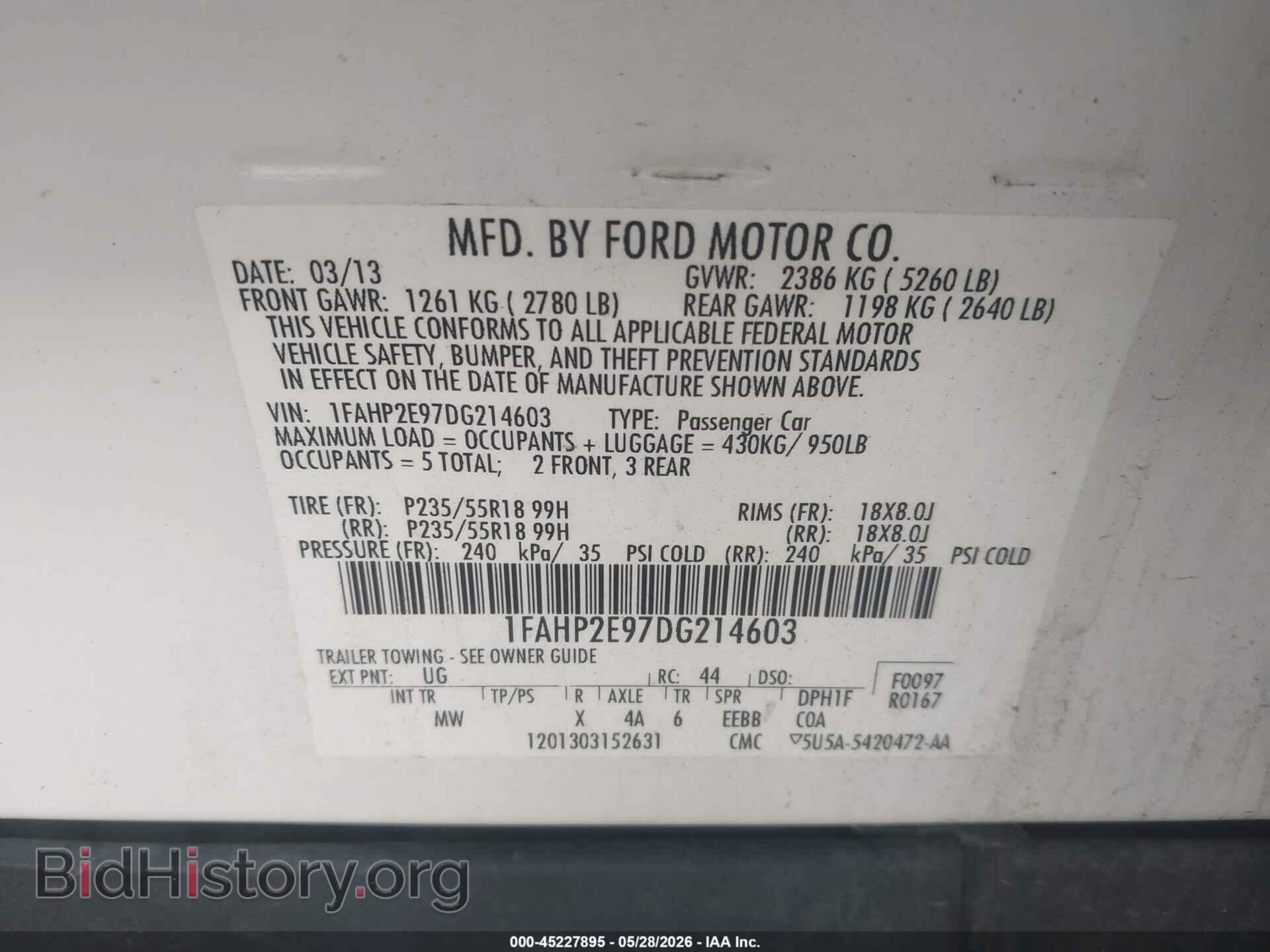 2013 FORD TAURUS - VIN: 1FAHP2E97DG214603 - Photo 9