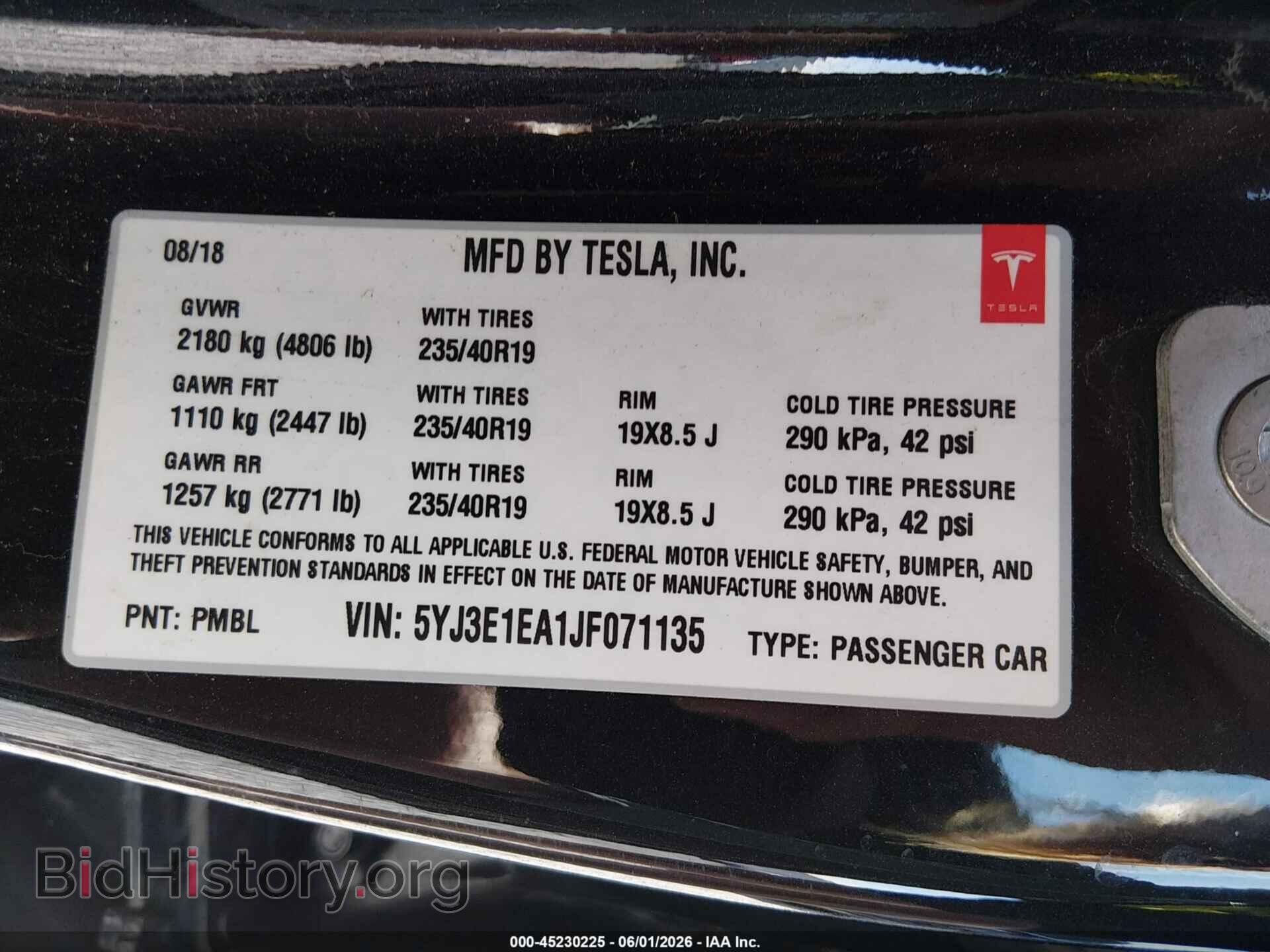 2018 TESLA MODEL 3 - VIN: 5YJ3E1EA1JF071135 - Photo 9