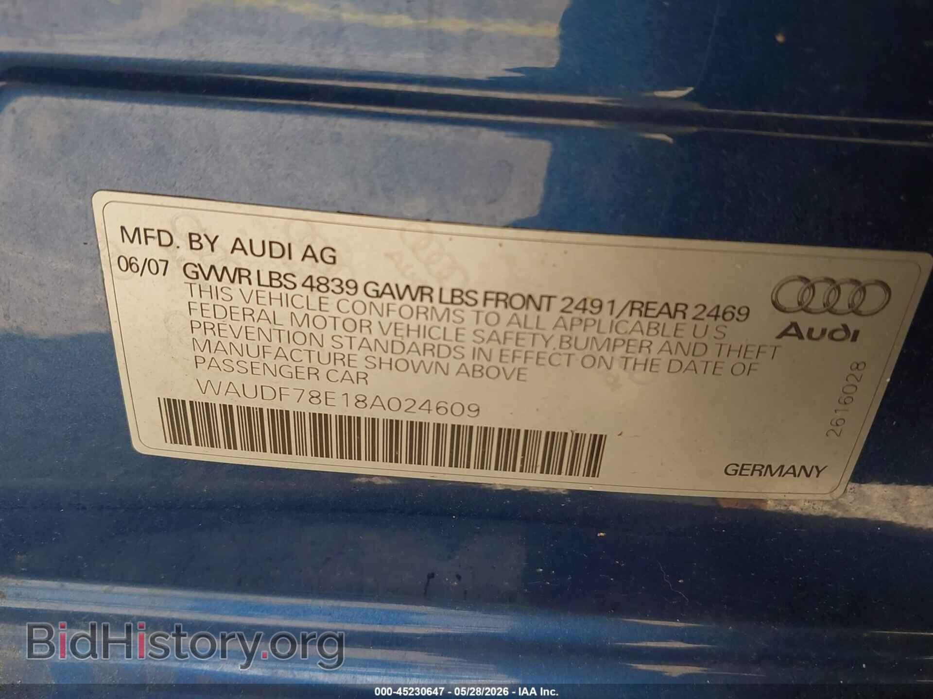 2008 AUDI A4 - VIN: WAUDF78E18A024609 - Photo 9