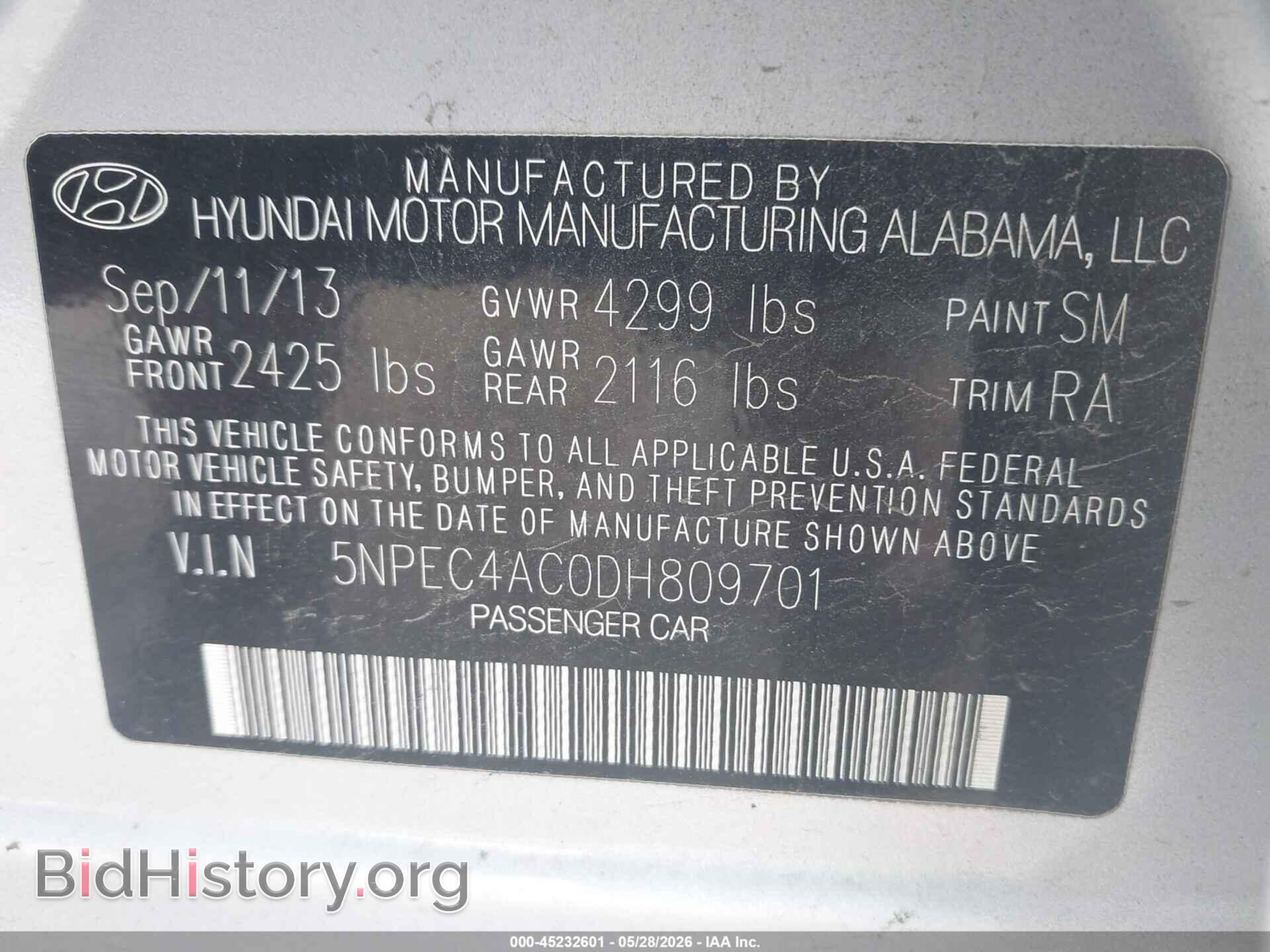 2013 HYUNDAI SONATA - VIN: 5NPEC4AC0DH809701 - Photo 9