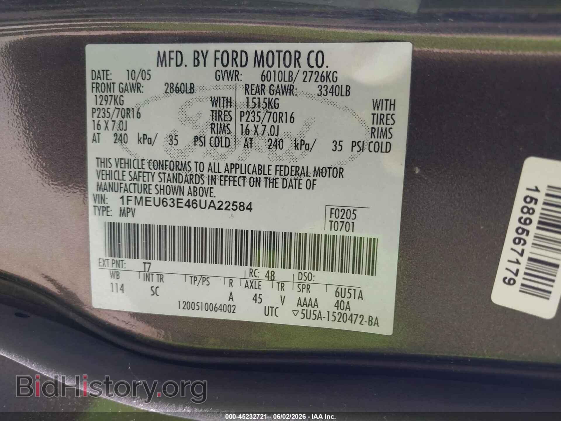 2006 FORD EXPLORER - VIN: 1FMEU63E46UA22584 - Фото 9
