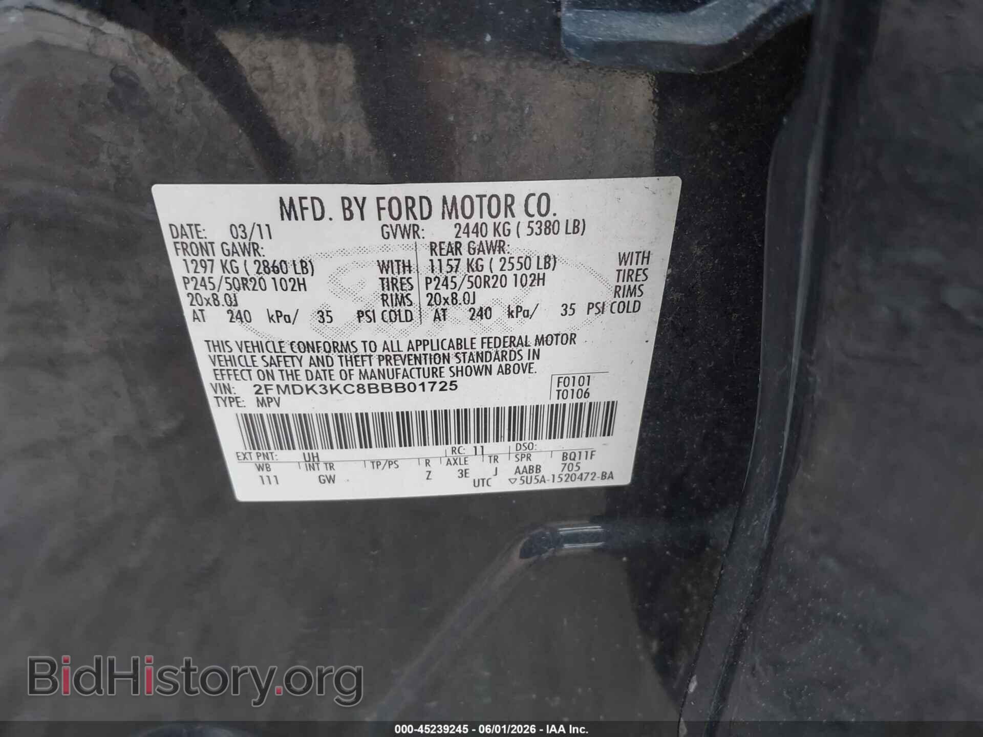 2011 FORD EDGE - VIN: 2FMDK3KC8BBB01725 - Photo 9