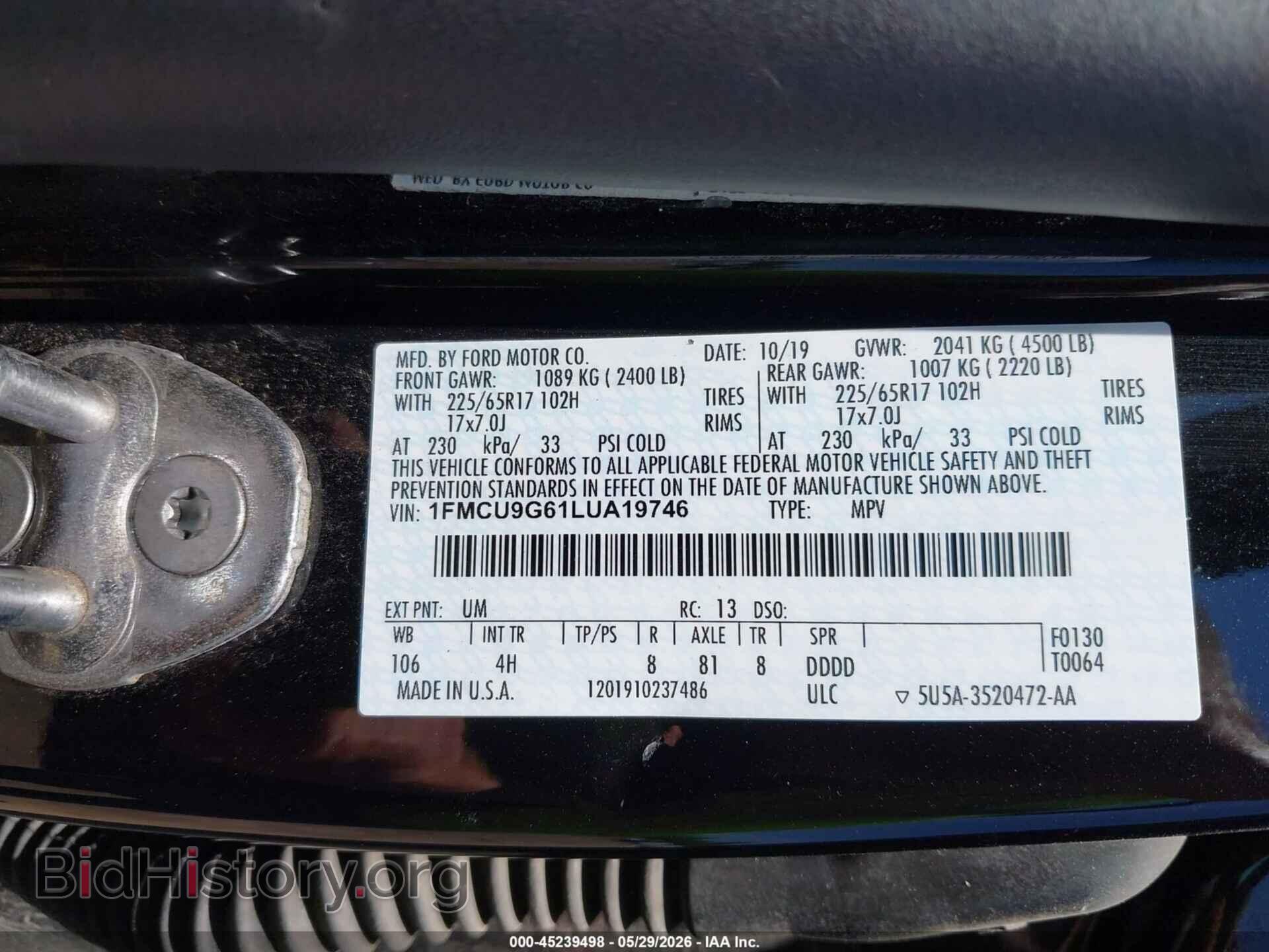 2020 FORD ESCAPE - VIN: 1FMCU9G61LUA19746 - Фото 9