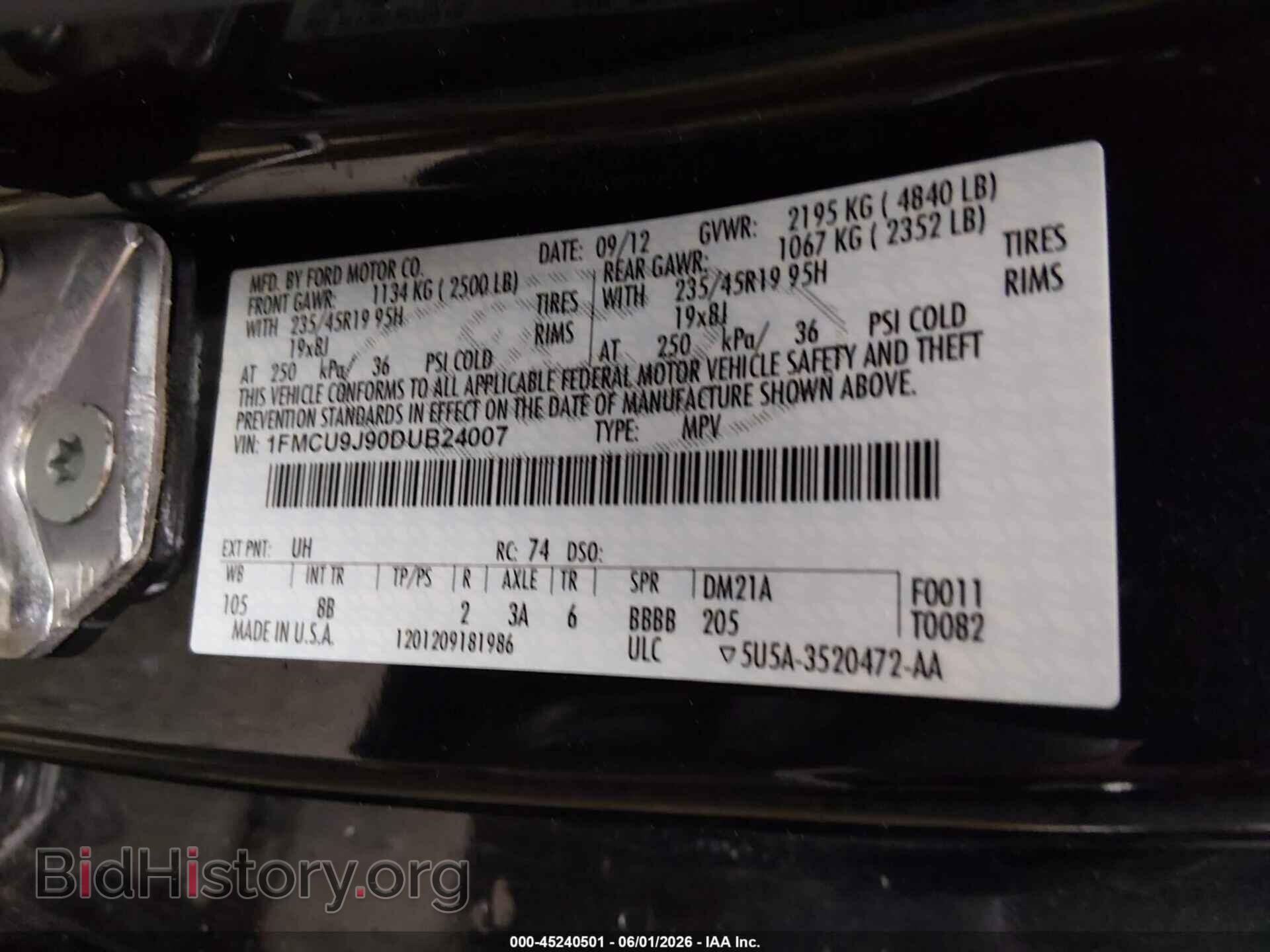 2013 FORD ESCAPE - VIN: 1FMCU9J90DUB24007 - Фото 9