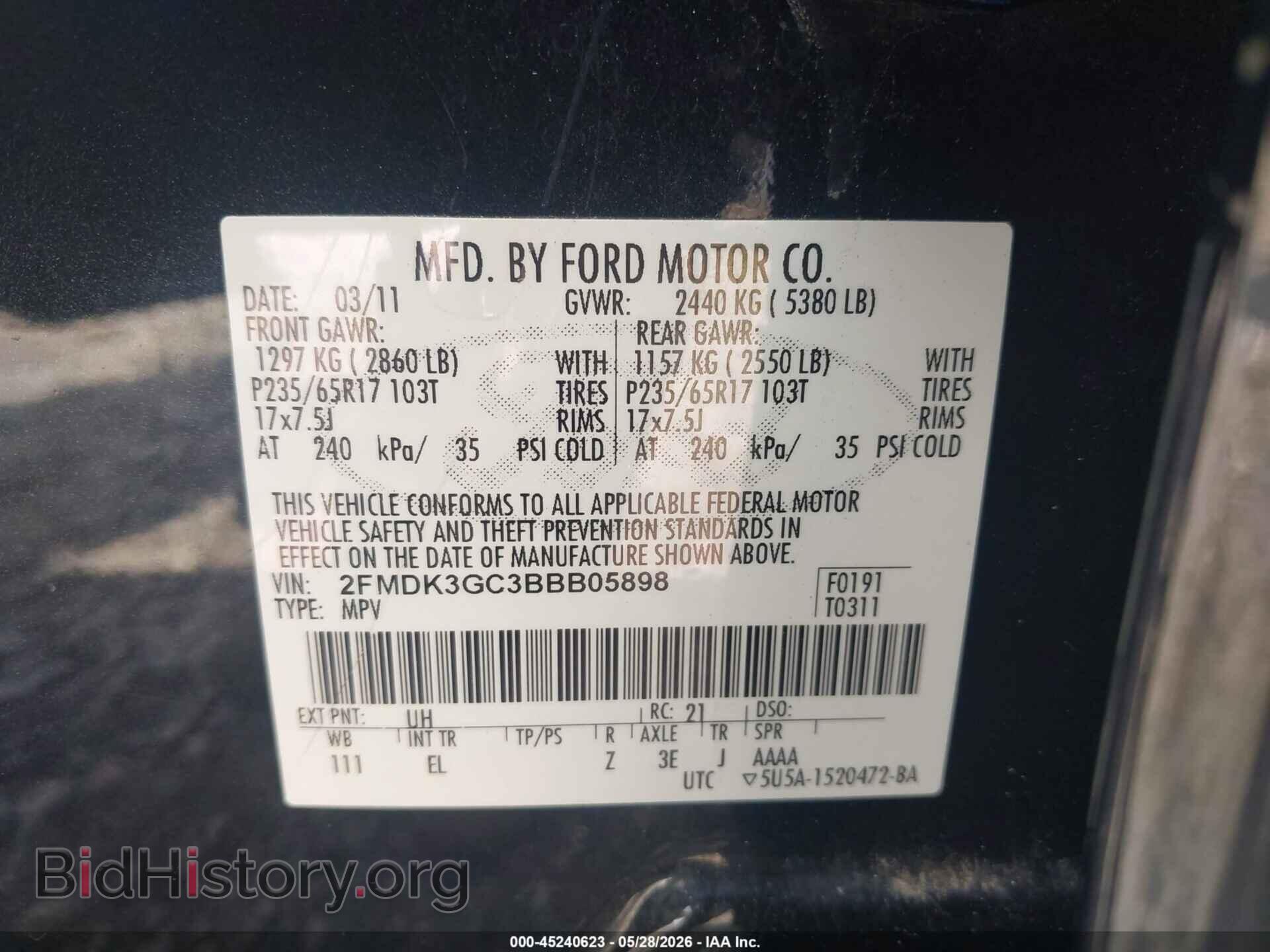 2011 FORD EDGE - VIN: 2FMDK3GC3BBB05898 - Фото 9