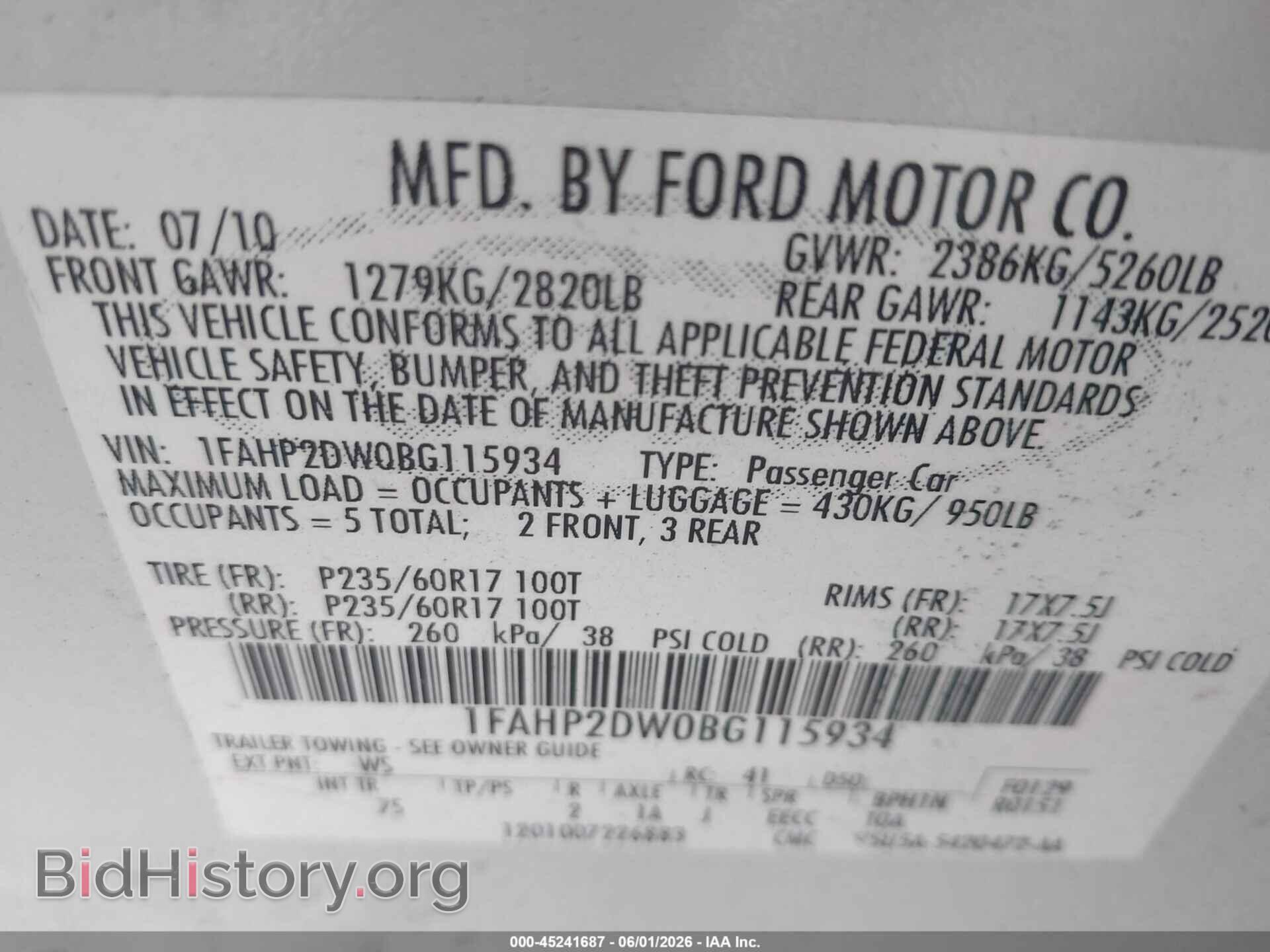 2011 FORD TAURUS - VIN: 1FAHP2DW0BG115934 - Photo 9