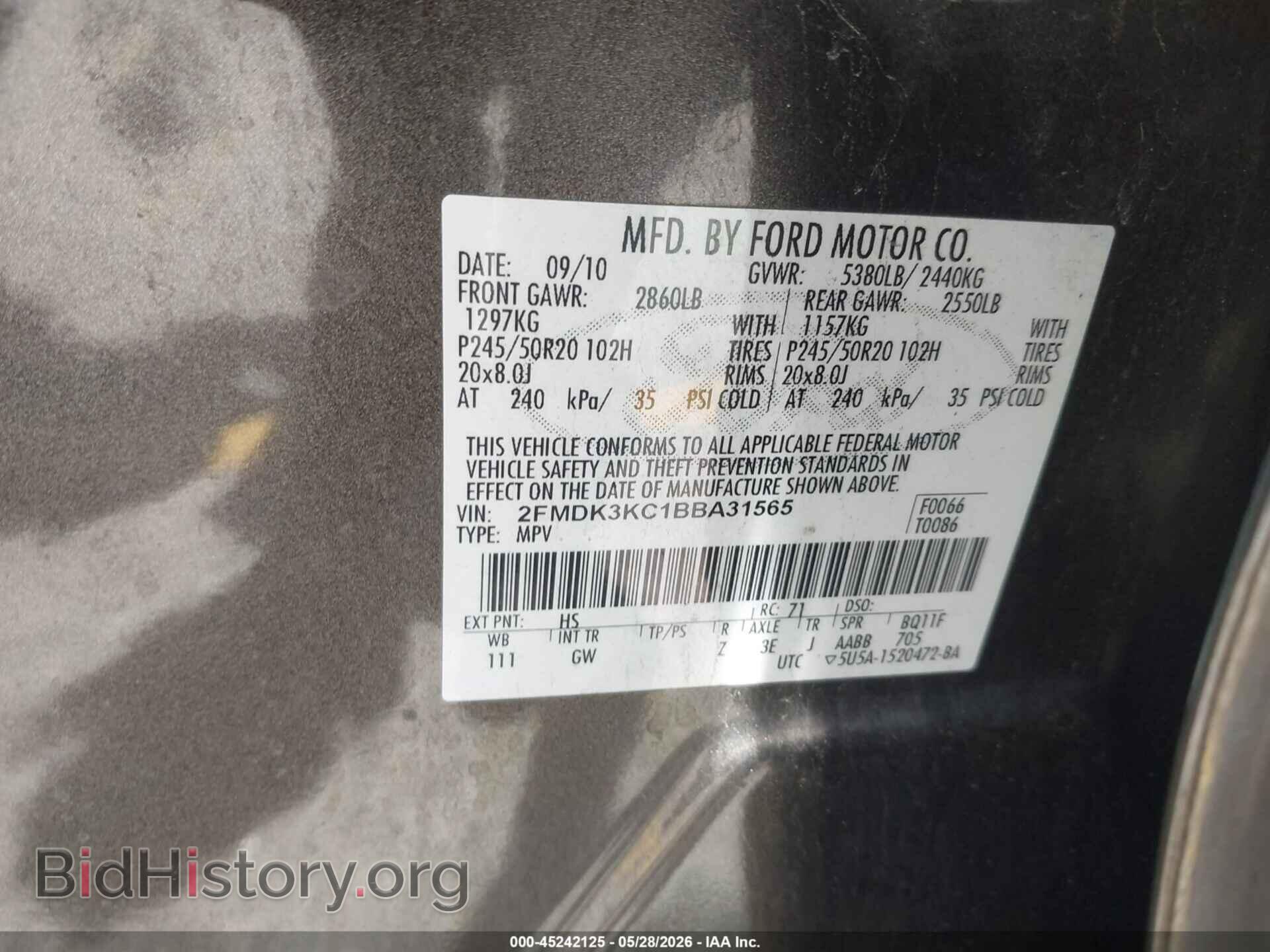 2011 FORD EDGE - VIN: 2FMDK3KC1BBA31565 - Фото 9