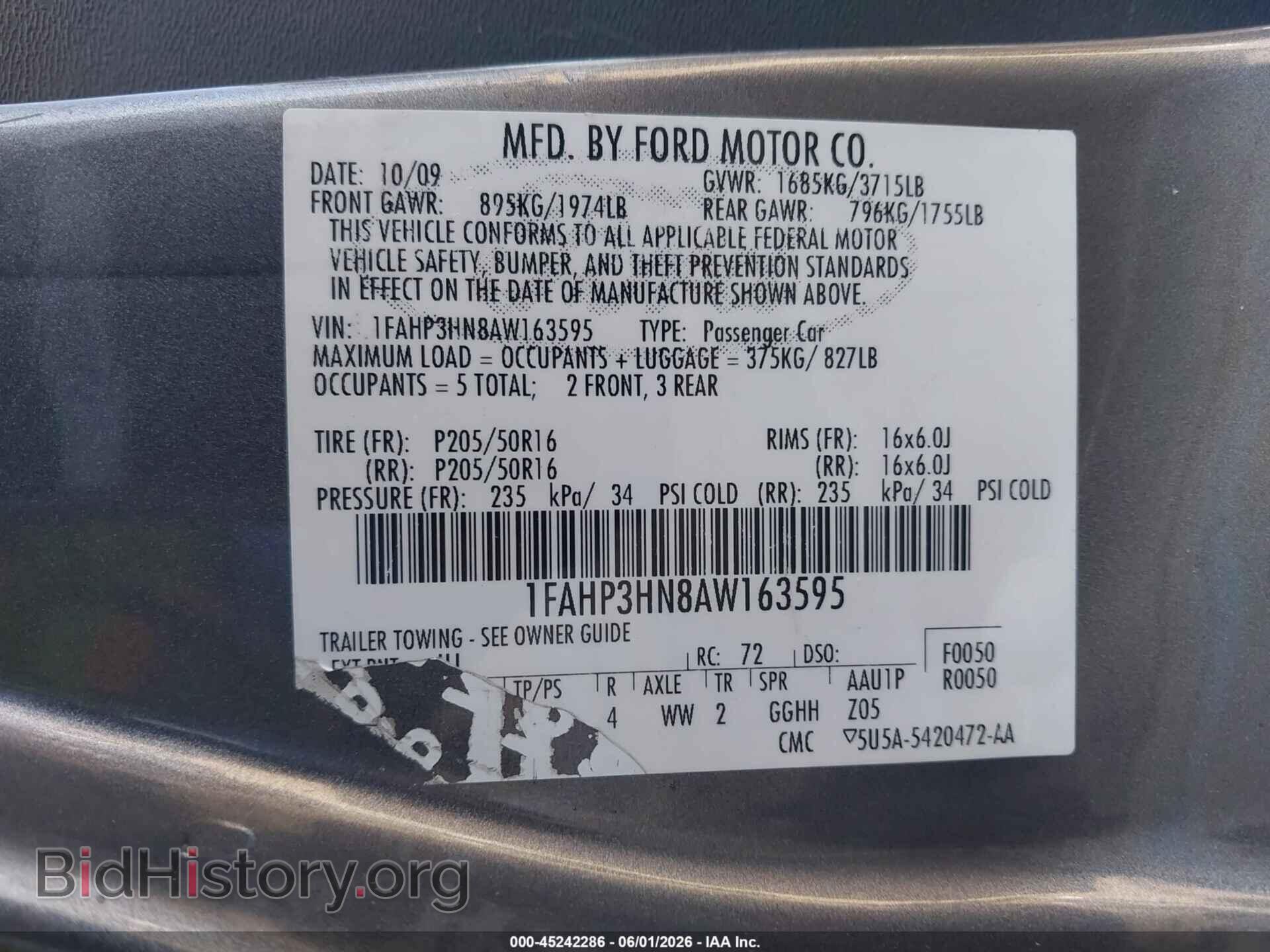 2010 FORD FOCUS - VIN: 1FAHP3HN8AW163595 - Фото 9