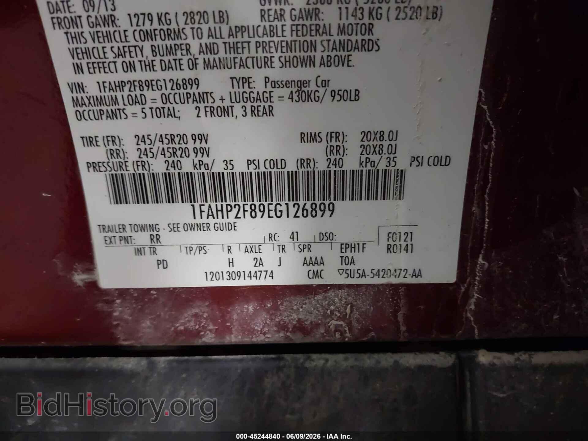 2014 FORD TAURUS - VIN: 1FAHP2F89EG126899 - Photo 9