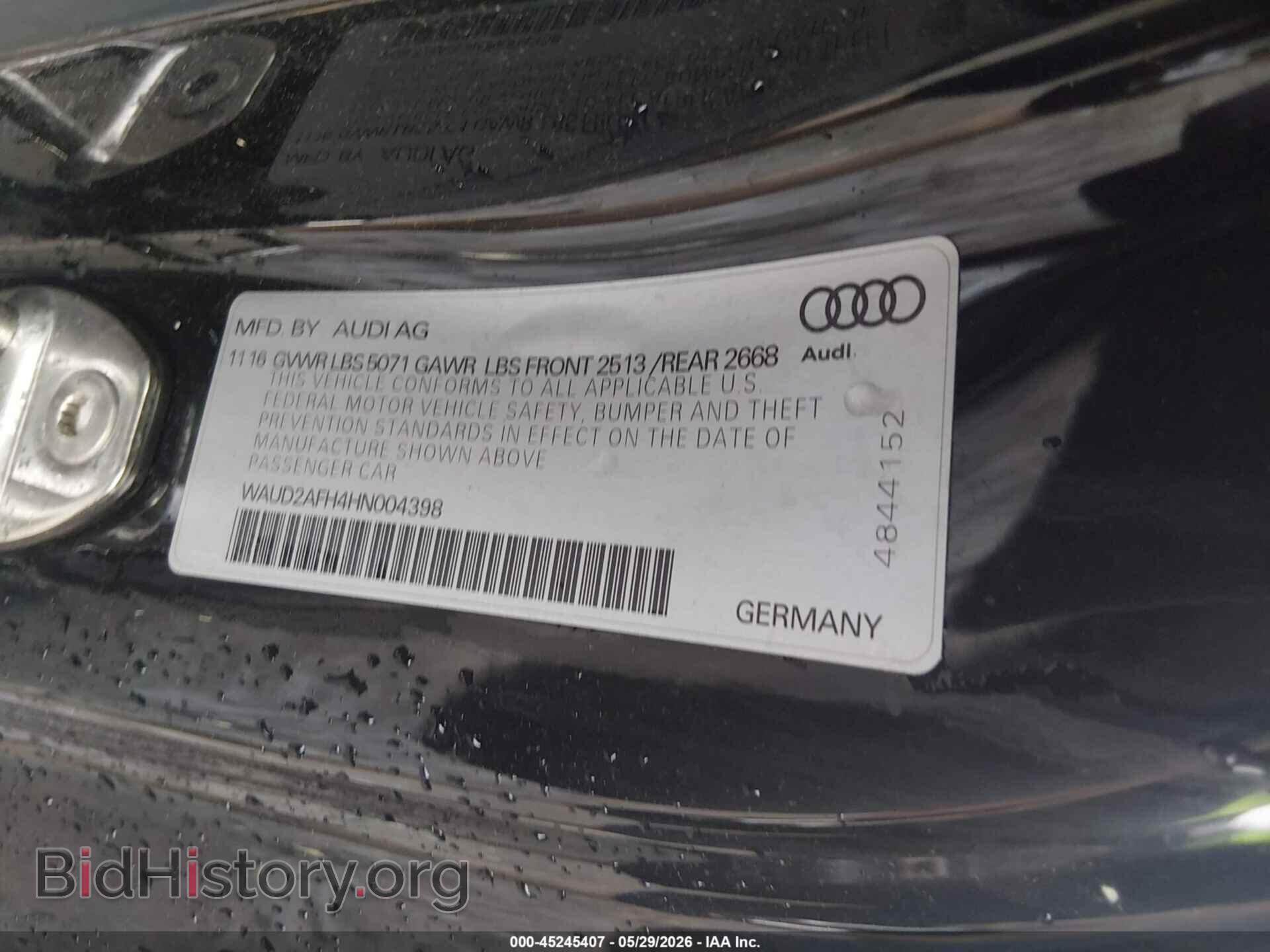 2017 AUDI A5 - VIN: WAUD2AFH4HN004398 - Фото 9