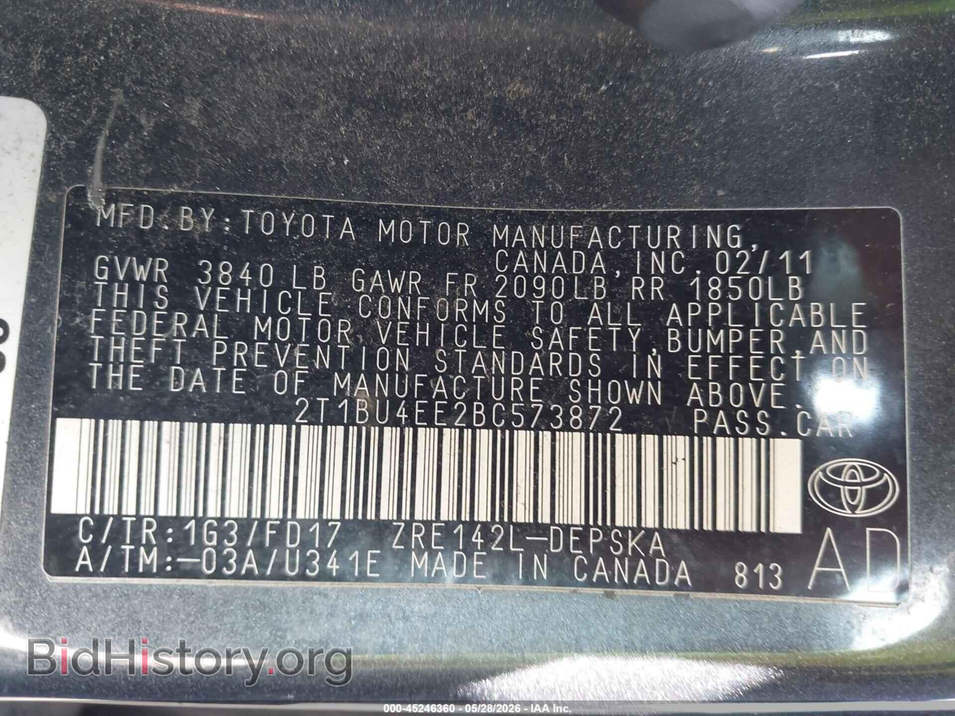2011 TOYOTA COROLLA - VIN: 2T1BU4EE2BC573872 - Фото 9