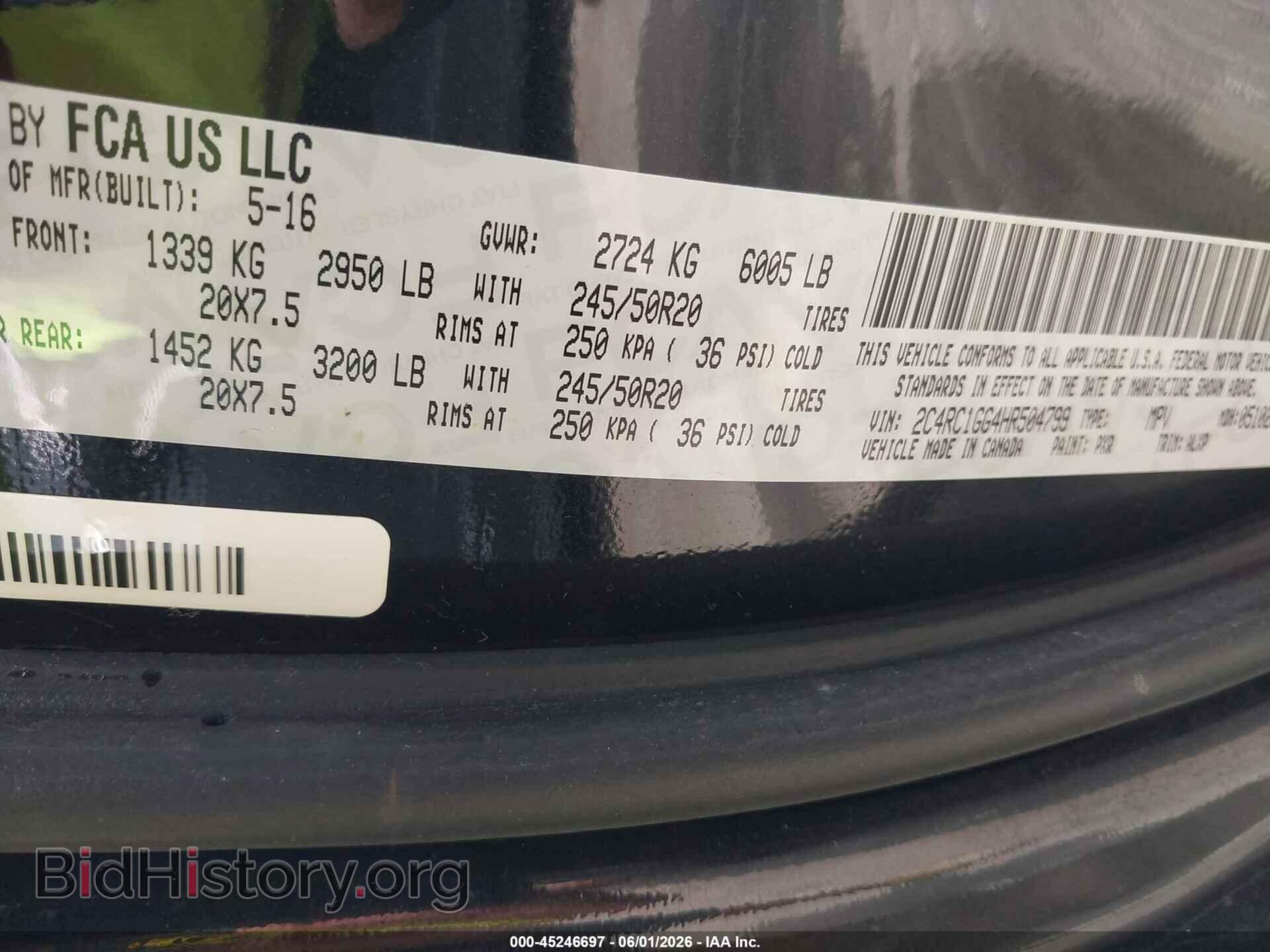 2017 CHRYSLER PACIFICA - VIN: 2C4RC1GG4HR504799 - Photo 9