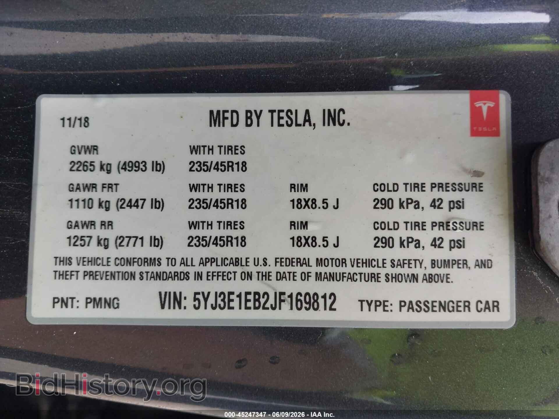 2018 TESLA MODEL 3 - VIN: 5YJ3E1EB2JF169812 - Фото 9