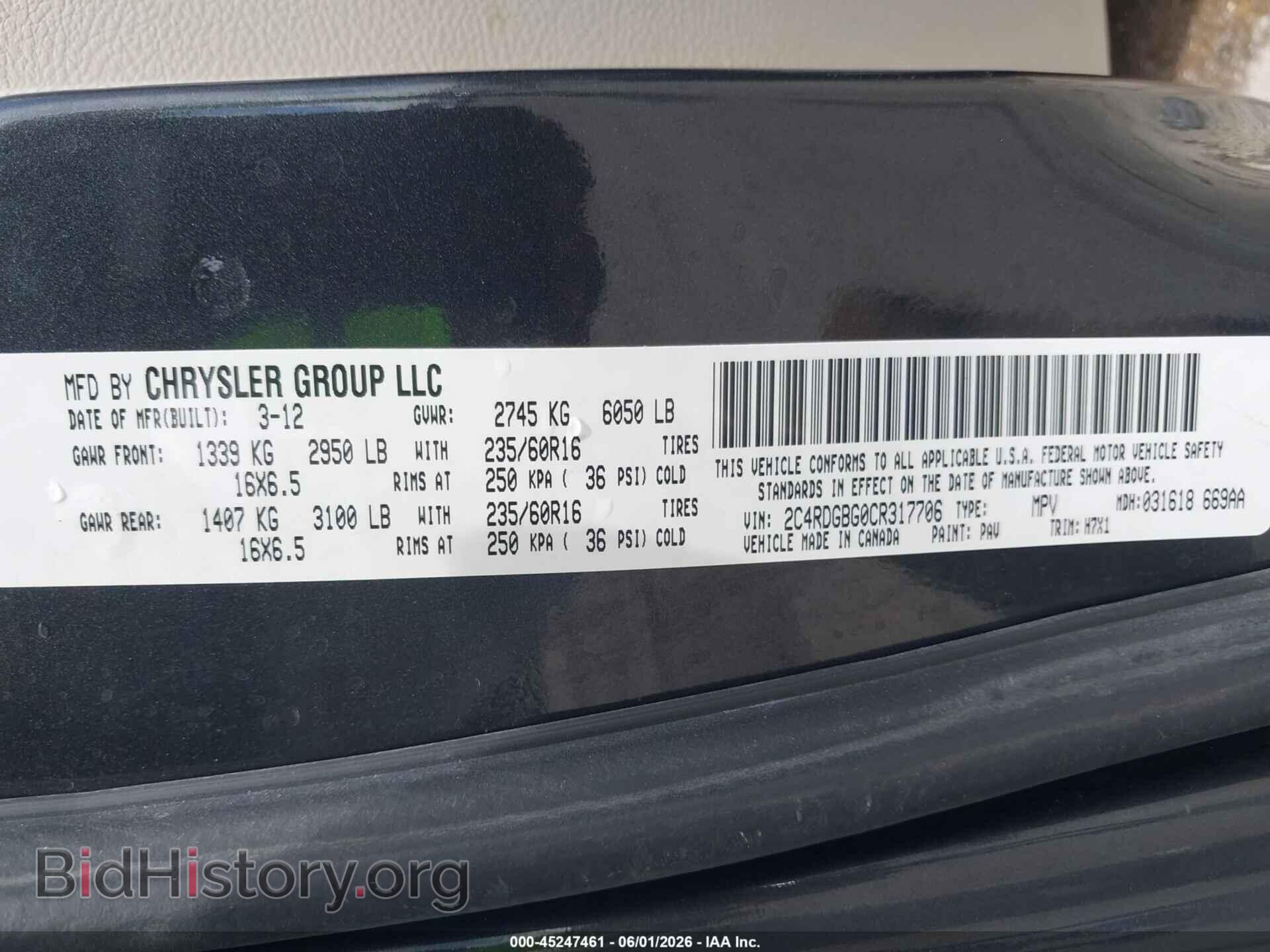 2012 DODGE GRAND CARAVAN - VIN: 2C4RDGBG0CR317706 - Фото 9