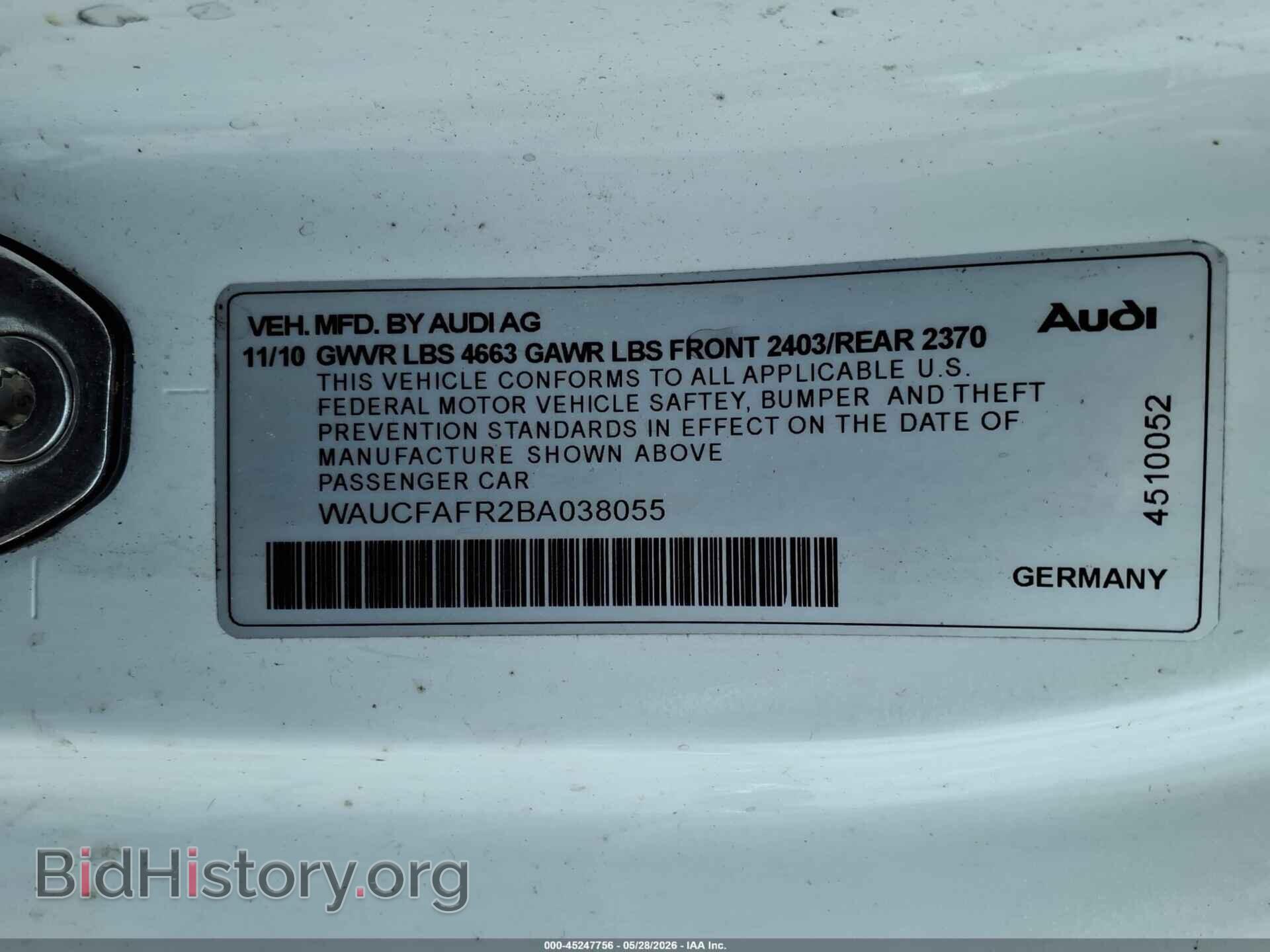 2011 AUDI A5 - VIN: WAUCFAFR2BA038055 - Photo 9