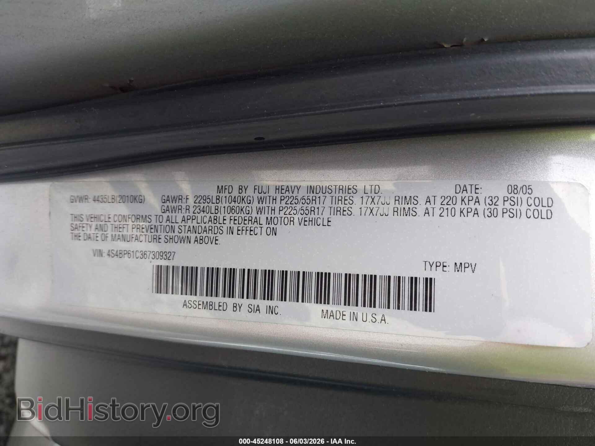 2006 SUBARU OUTBACK - VIN: 4S4BP61C367309327 - Photo 9