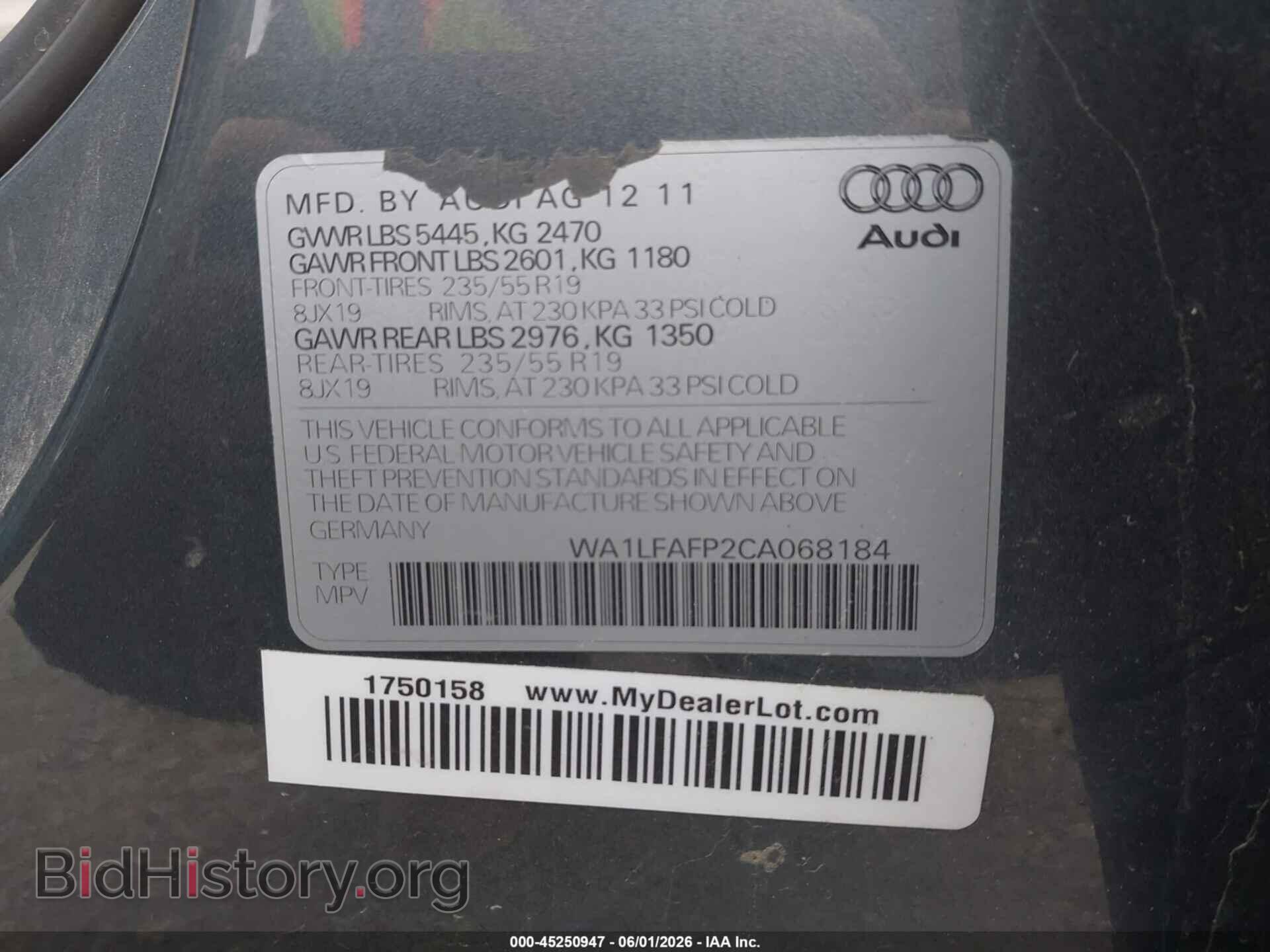 2012 AUDI Q5 - VIN: WA1LFAFP2CA068184 - Фото 9