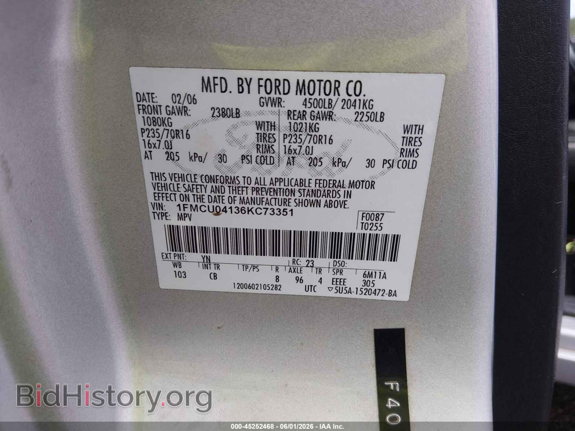 2006 FORD ESCAPE - VIN: 1FMCU04136KC73351 - Фото 9