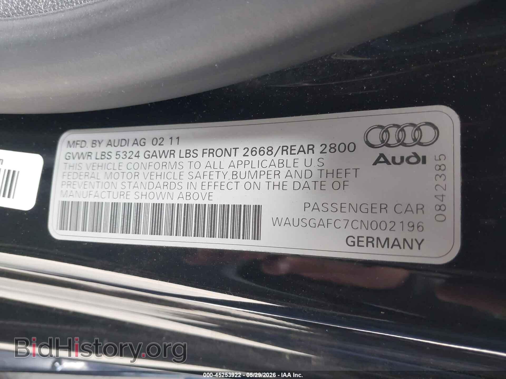 2012 AUDI A7 - VIN: WAUSGAFC7CN002196 - Фото 9