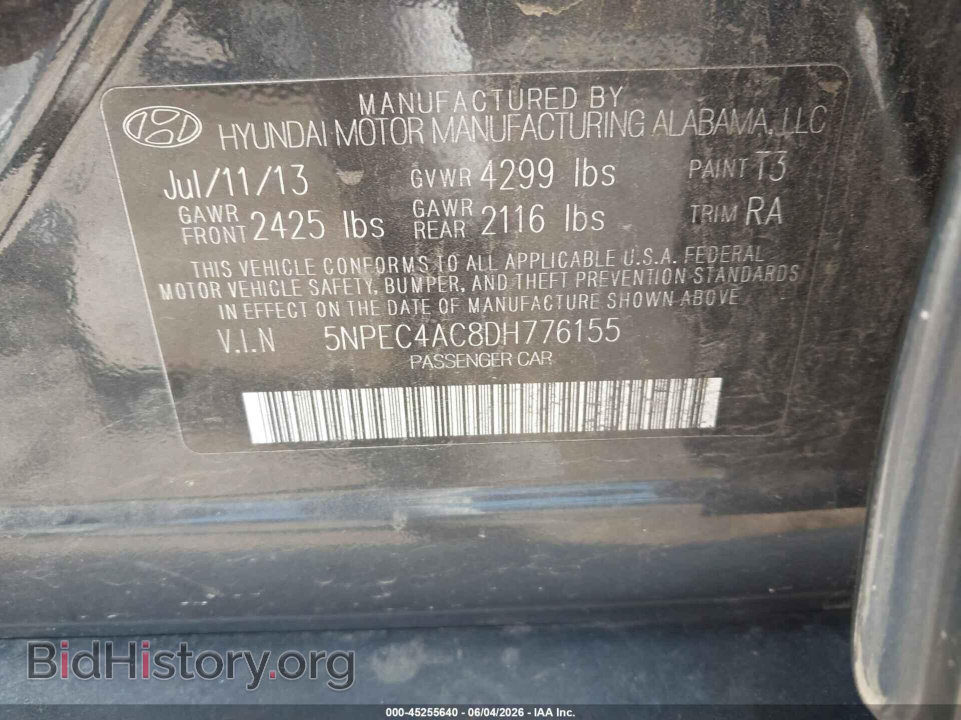 2013 HYUNDAI SONATA - VIN: 5NPEC4AC8DH776155 - Фото 9