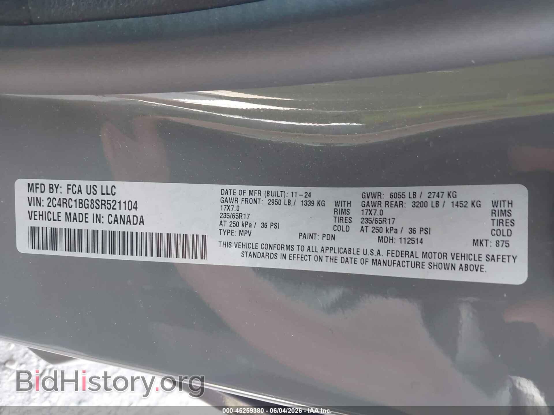 2025 CHRYSLER PACIFICA - VIN: 2C4RC1BG8SR521104 - Фото 9