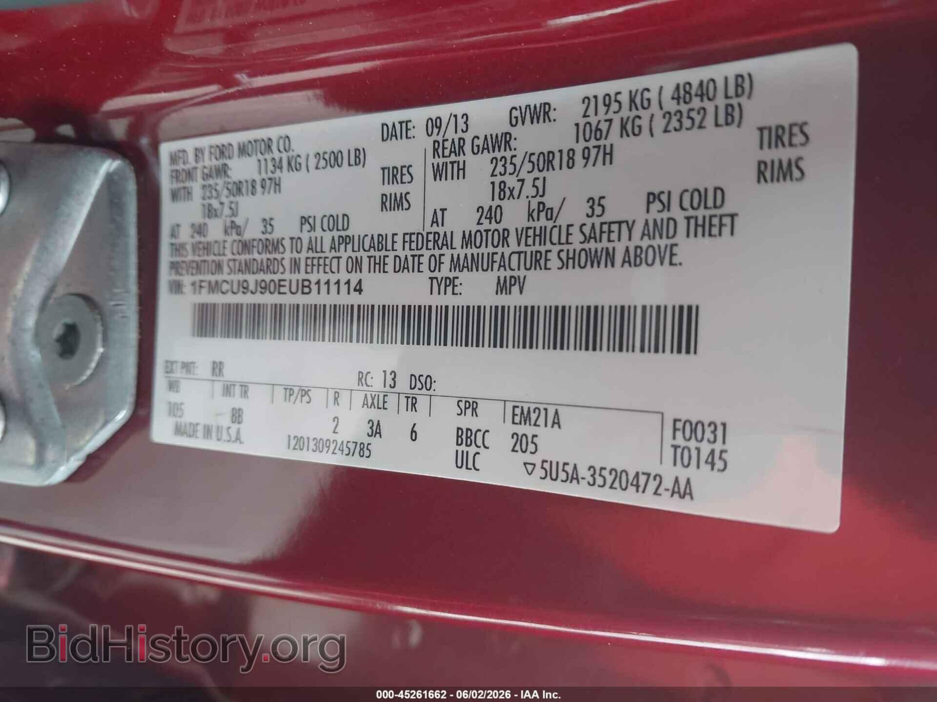 2014 FORD ESCAPE - VIN: 1FMCU9J90EUB11114 - Фото 9