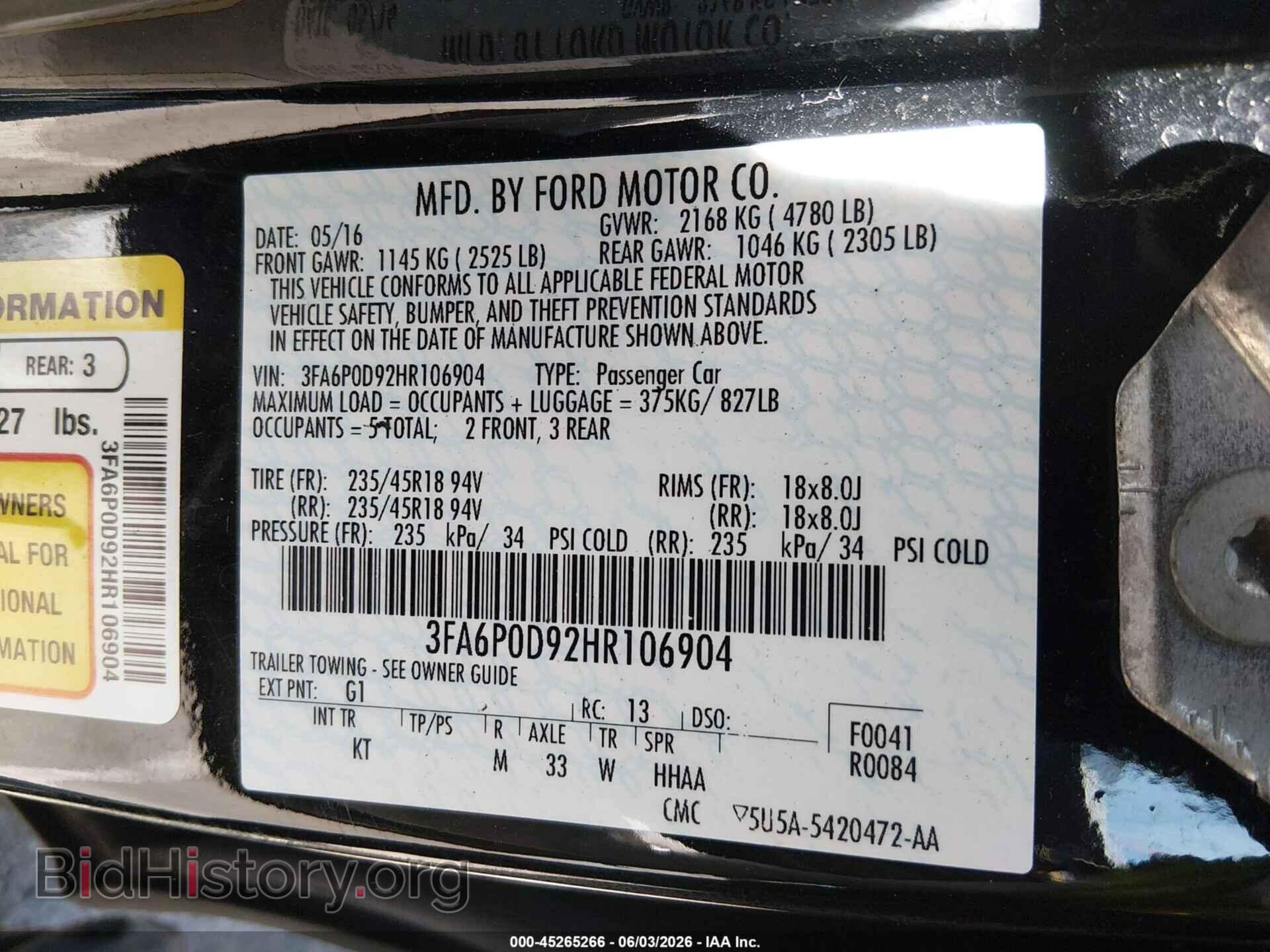 2017 FORD FUSION - VIN: 3FA6P0D92HR106904 - Photo 9
