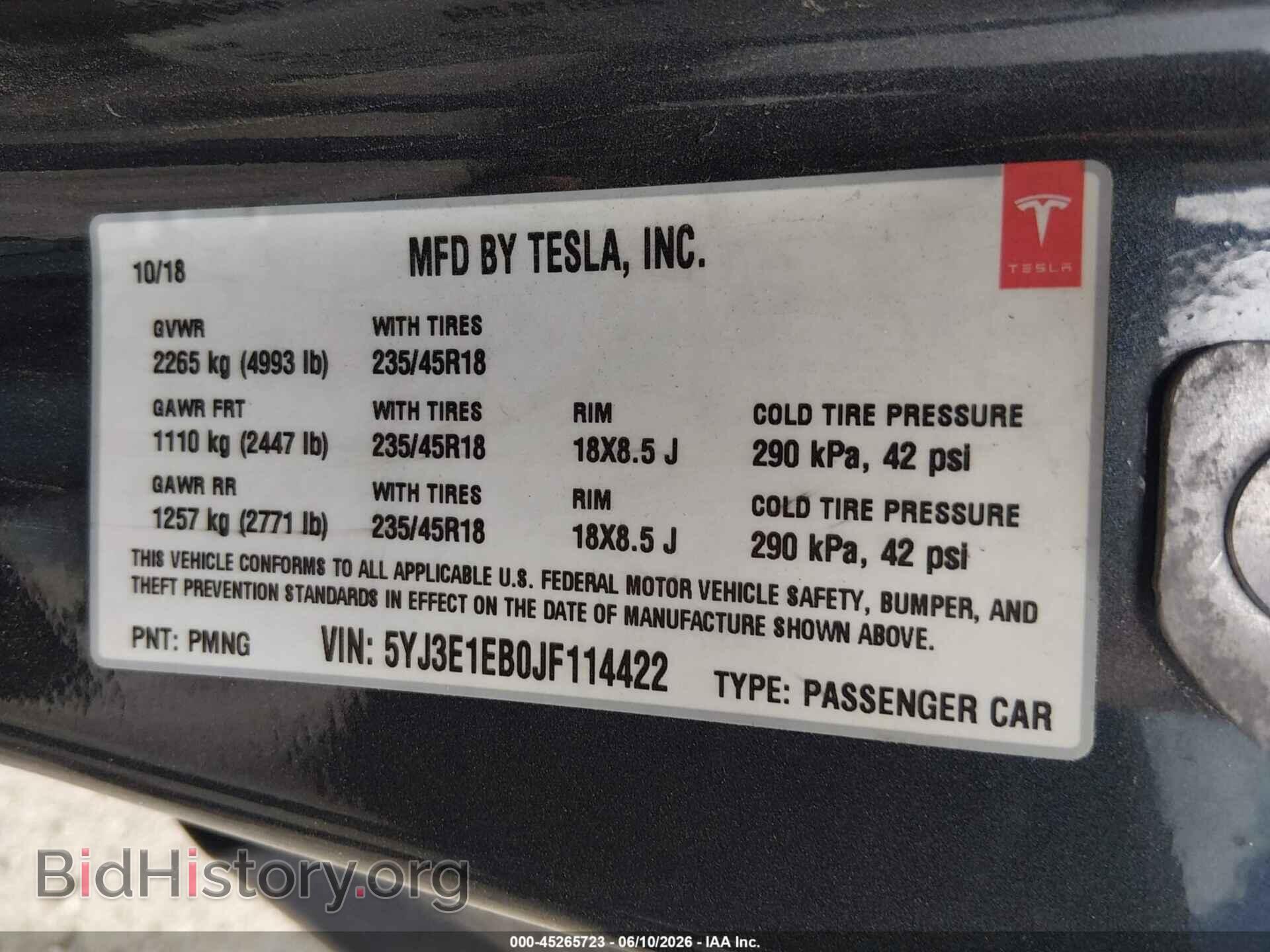 2018 TESLA MODEL 3 - VIN: 5YJ3E1EB0JF114422 - Фото 9