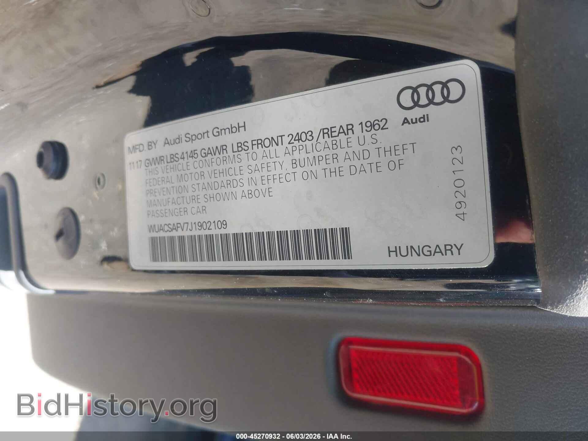 2018 AUDI TT RS - VIN: WUACSAFV7J1902109 - Фото 9