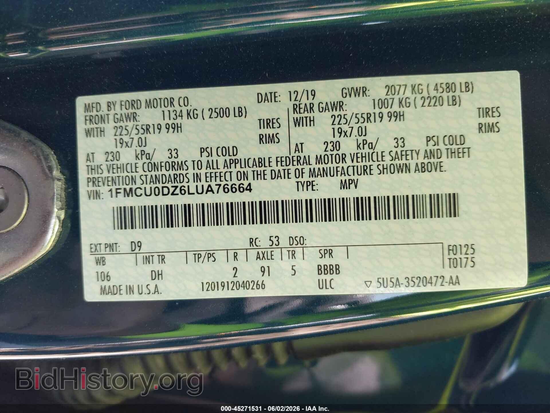 2020 FORD ESCAPE - VIN: 1FMCU0DZ6LUA76664 - Photo 9
