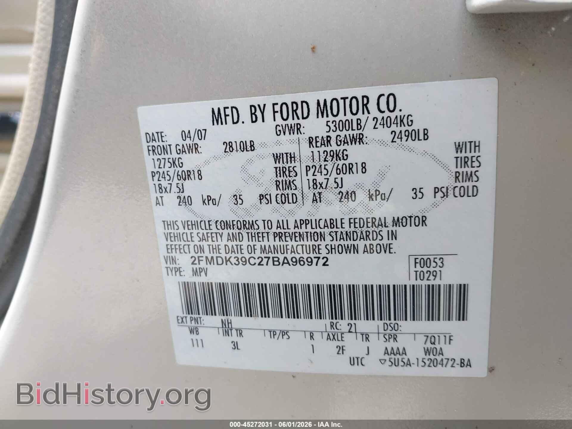 2007 FORD EDGE - VIN: 2FMDK39C27BA96972 - Photo 9