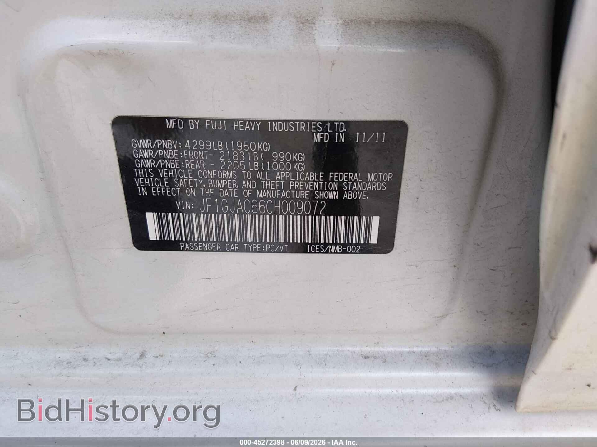 2012 SUBARU IMPREZA - VIN: JF1GJAC66CH009072 - Photo 9