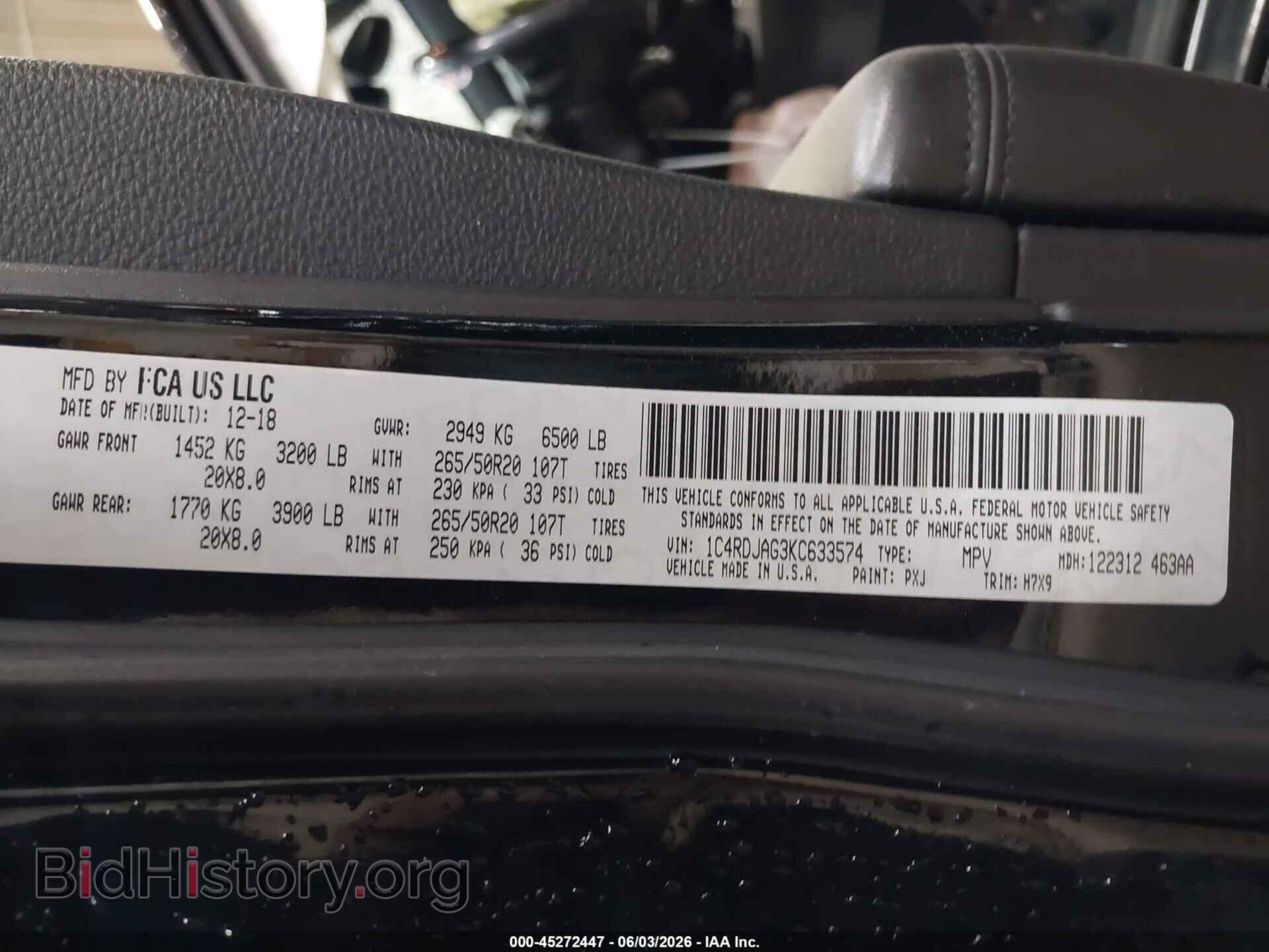 2019 DODGE DURANGO - VIN: 1C4RDJAG3KC633574 - Photo 9