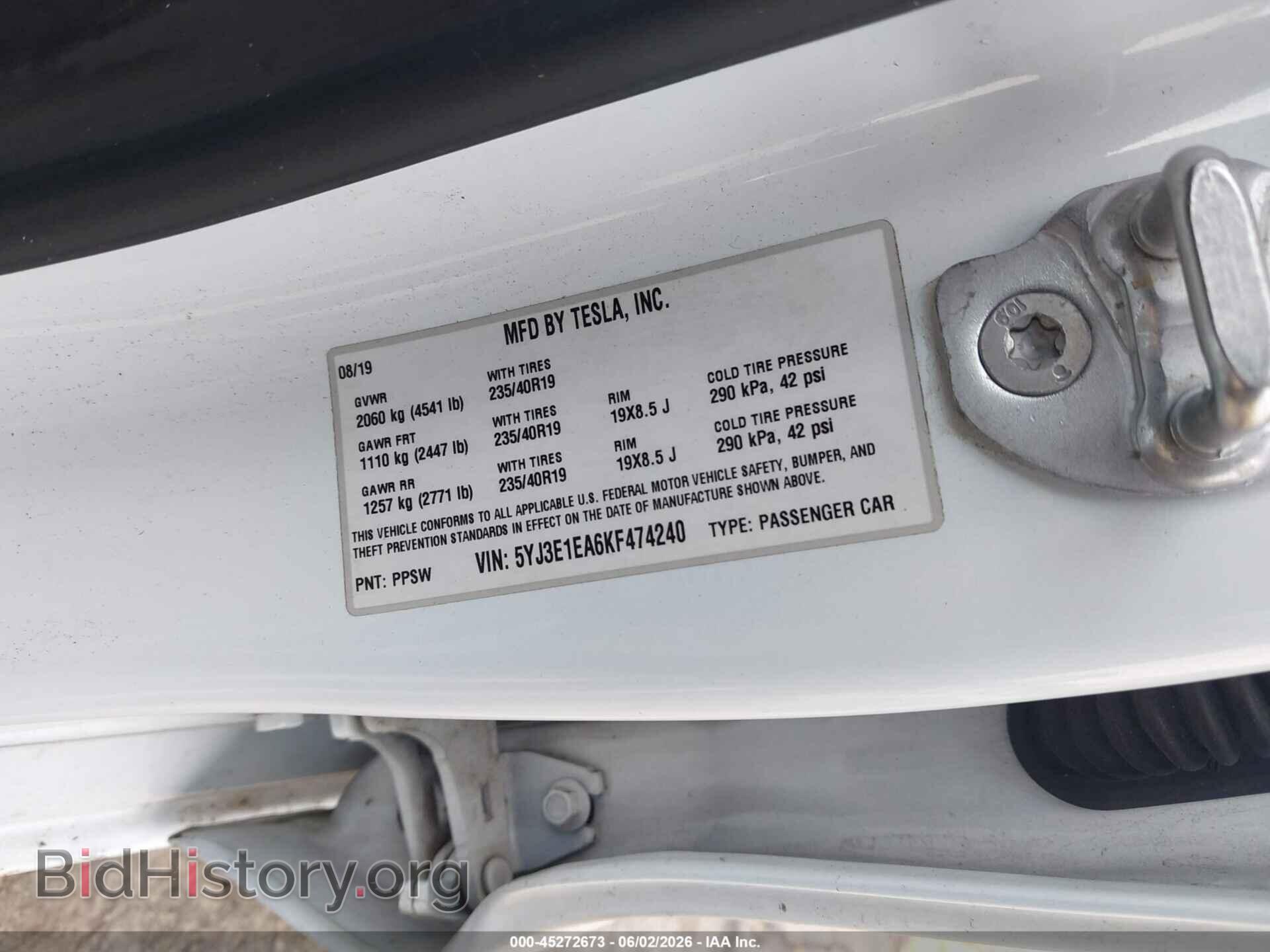 2019 TESLA MODEL 3 - VIN: 5YJ3E1EA6KF474240 - Фото 9
