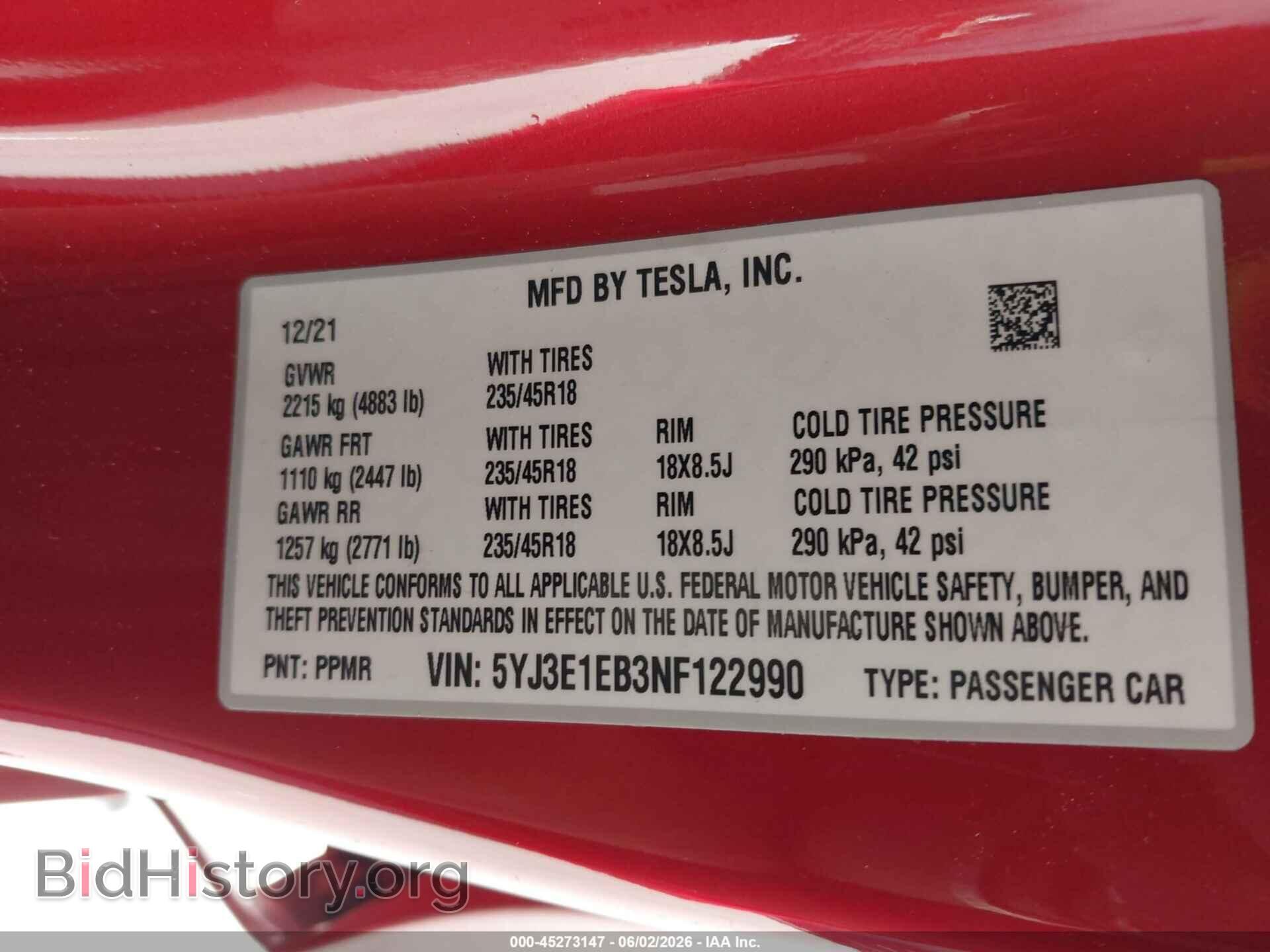 2022 TESLA MODEL 3 - VIN: 5YJ3E1EB3NF122990 - Фото 9
