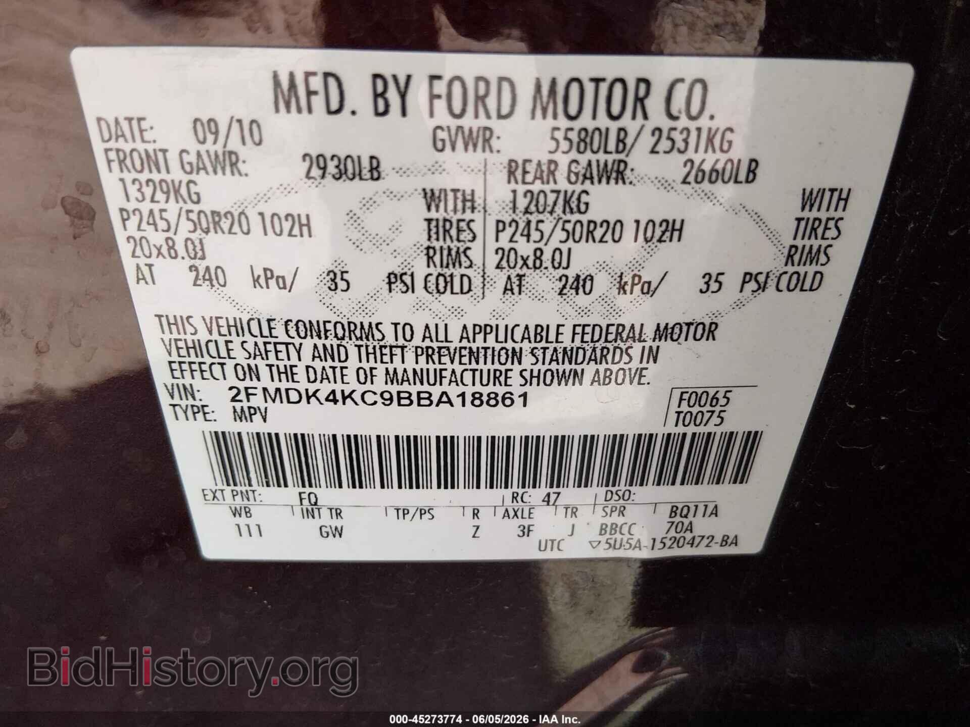 2011 FORD EDGE - VIN: 2FMDK4KC9BBA18861 - Photo 9