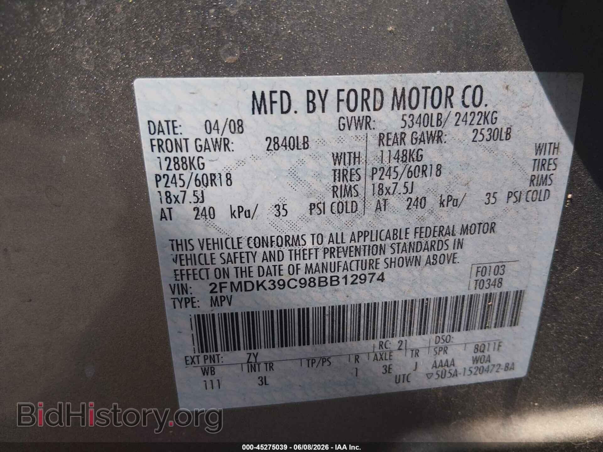 2008 FORD EDGE - VIN: 2FMDK39C98BB12974 - Photo 9