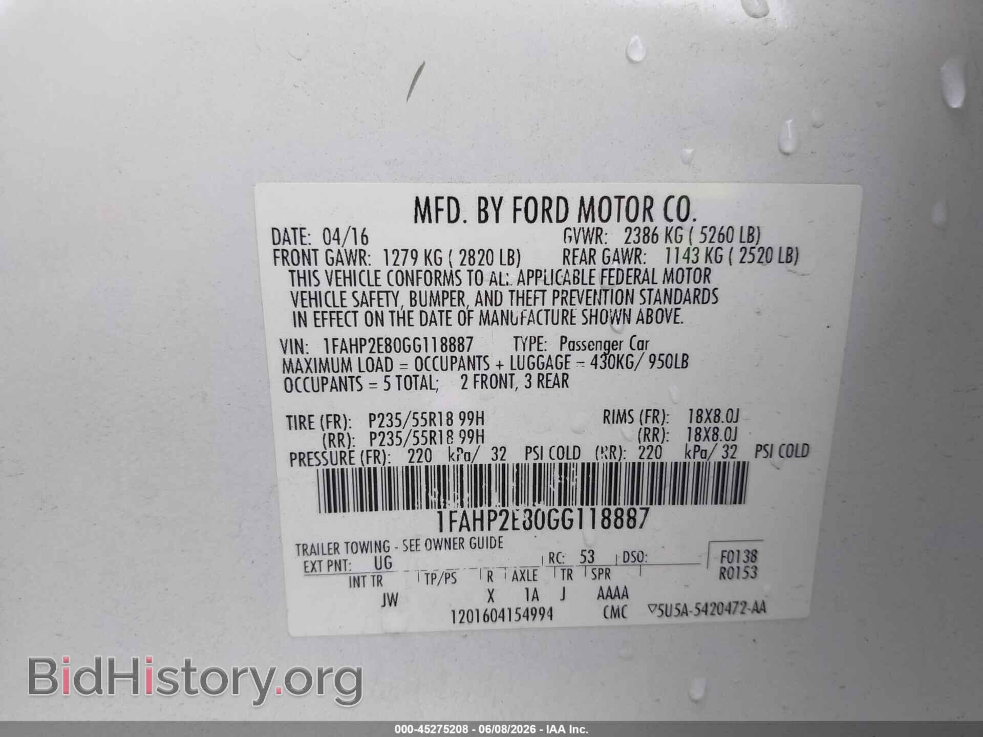 2016 FORD TAURUS - VIN: 1FAHP2E80GG118887 - Photo 9