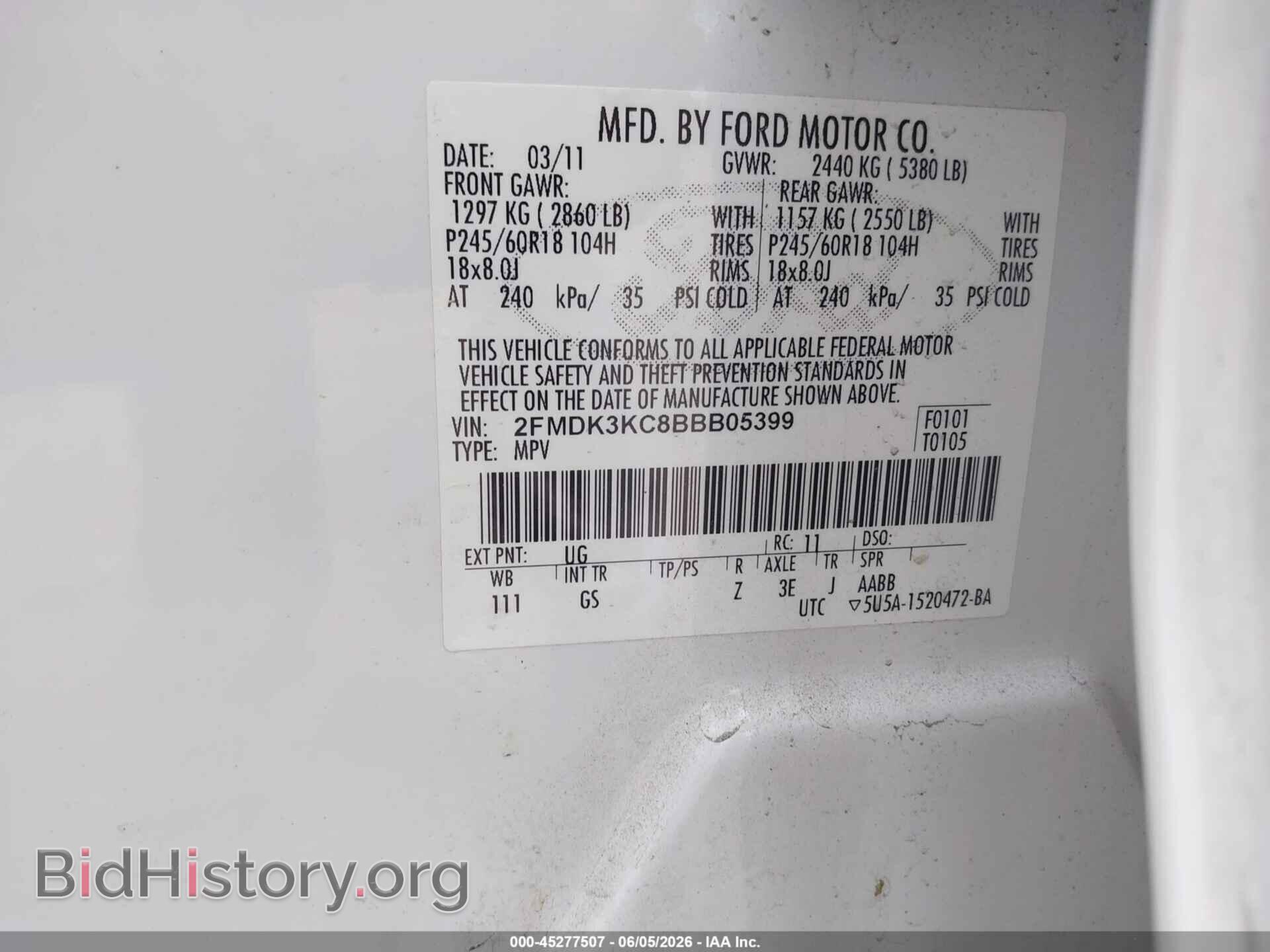 2011 FORD EDGE - VIN: 2FMDK3KC8BBB05399 - Photo 9