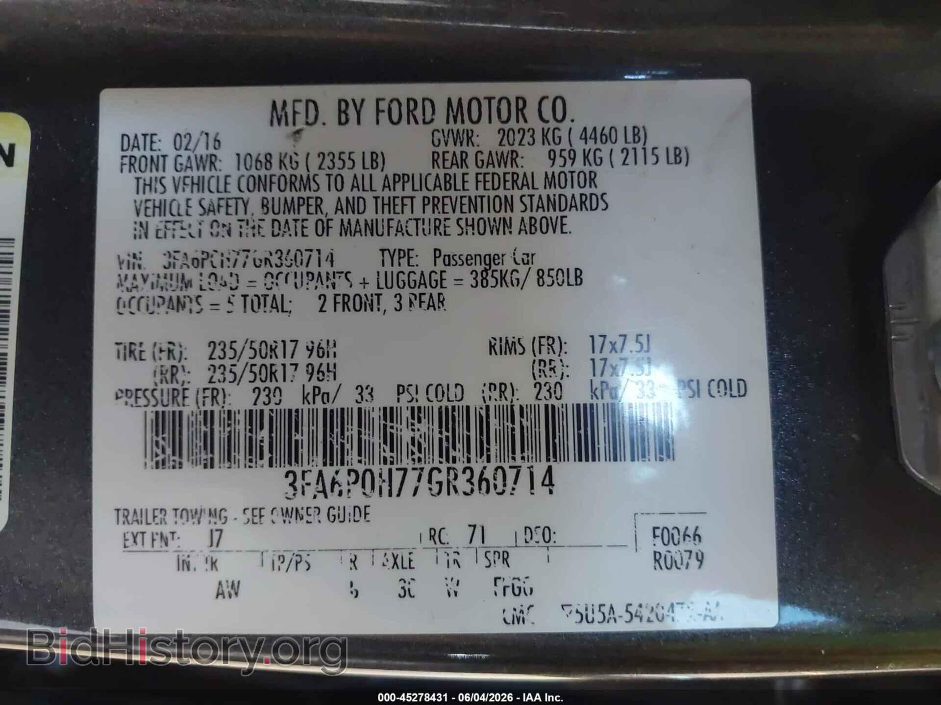 2016 FORD FUSION - VIN: 3FA6P0H77GR360714 - Photo 9