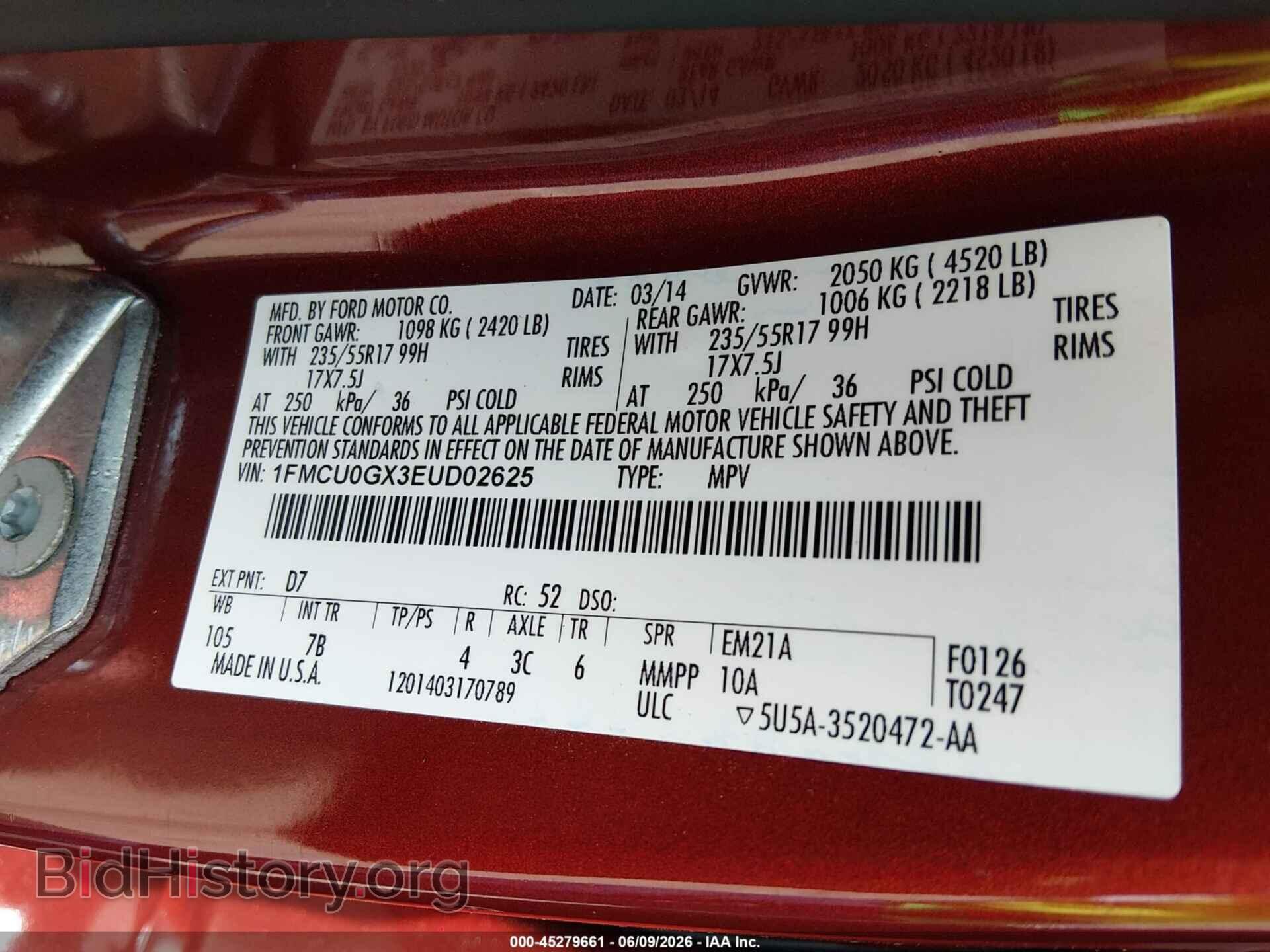 2014 FORD ESCAPE - VIN: 1FMCU0GX3EUD02625 - Photo 9