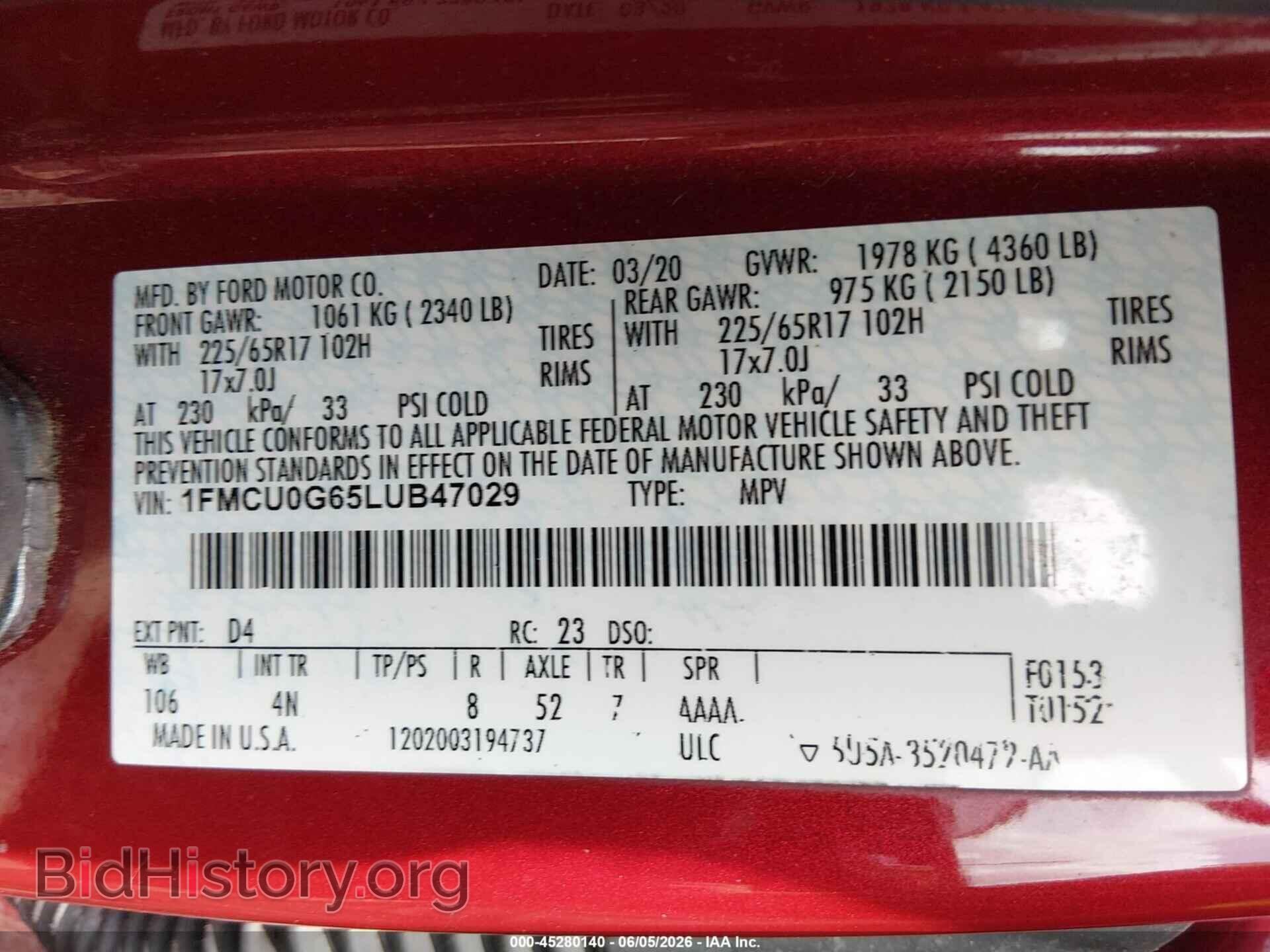 2020 FORD ESCAPE - VIN: 1FMCU0G65LUB47029 - Фото 9