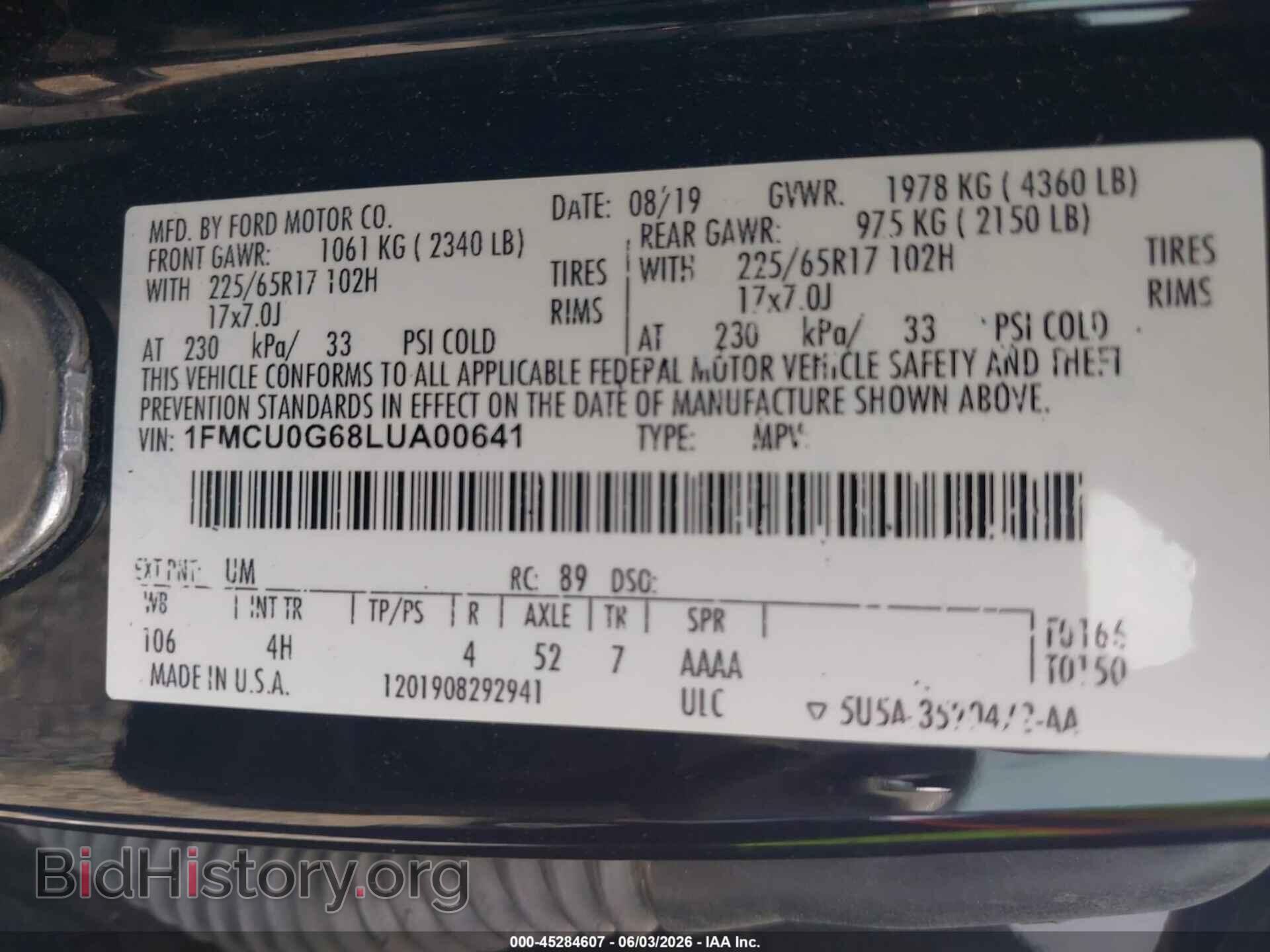 2020 FORD ESCAPE - VIN: 1FMCU0G68LUA00641 - Photo 9