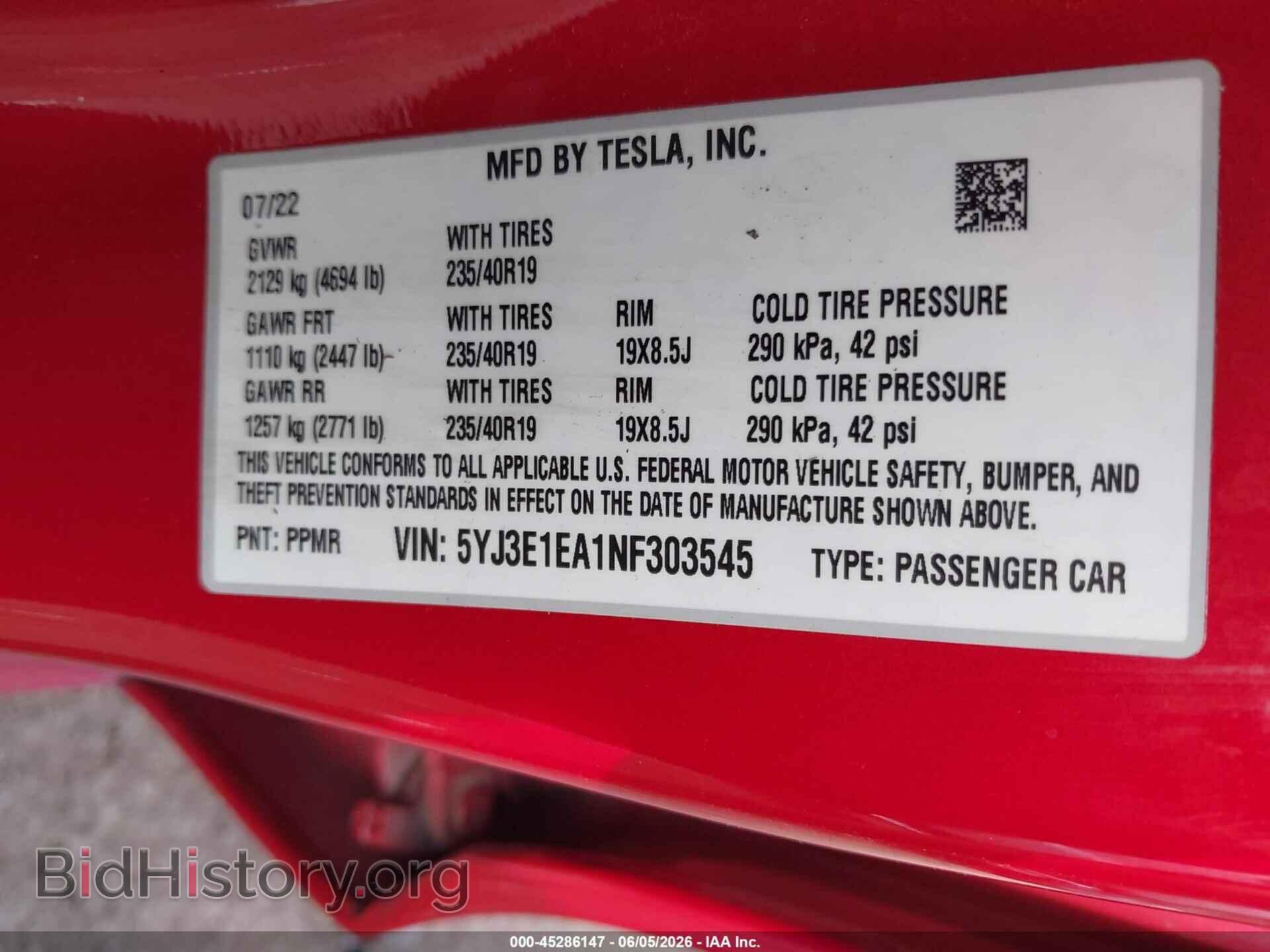 2022 TESLA MODEL 3 - VIN: 5YJ3E1EA1NF303545 - Фото 9
