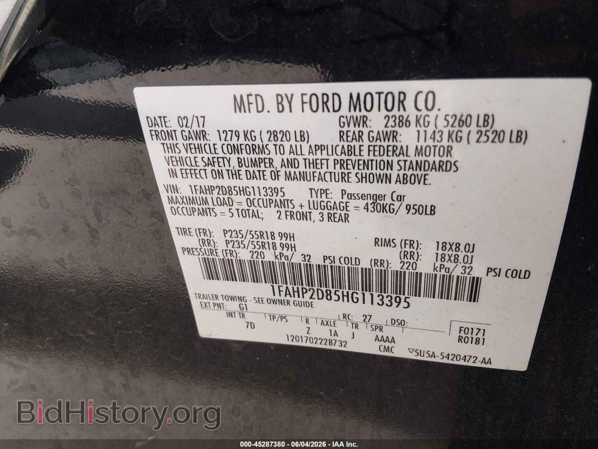 2017 FORD TAURUS - VIN: 1FAHP2D85HG113395 - Photo 9