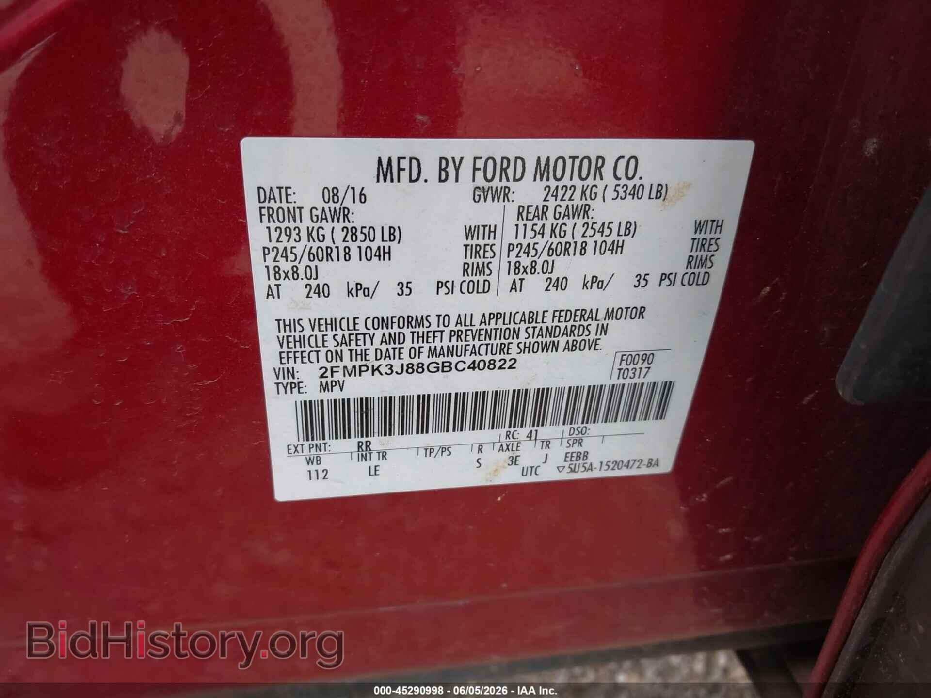 2016 FORD EDGE - VIN: 2FMPK3J88GBC40822 - Photo 9