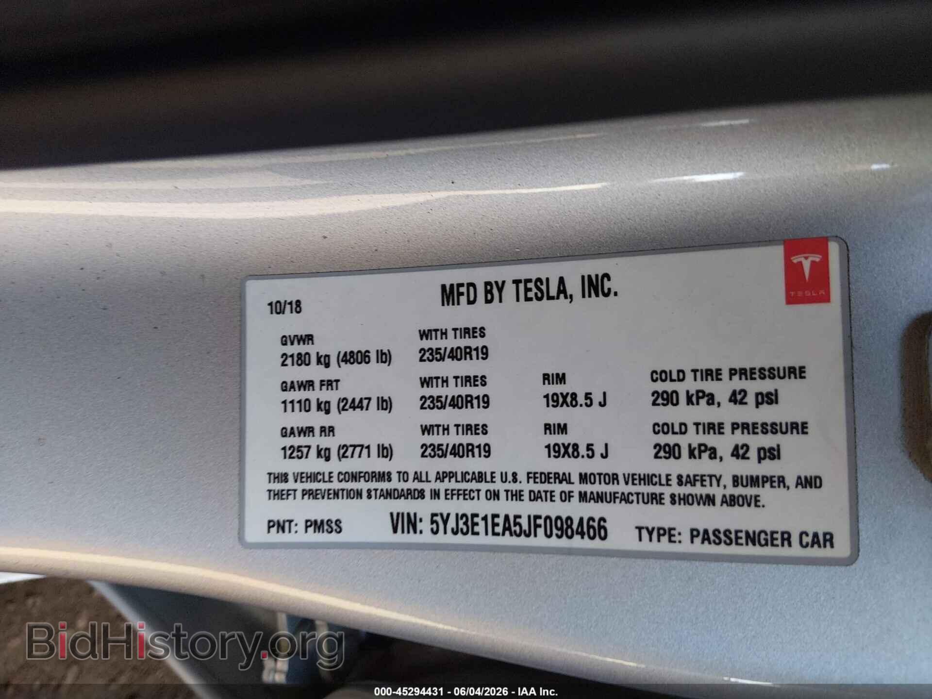 2018 TESLA MODEL 3 - VIN: 5YJ3E1EA5JF098466 - Фото 9