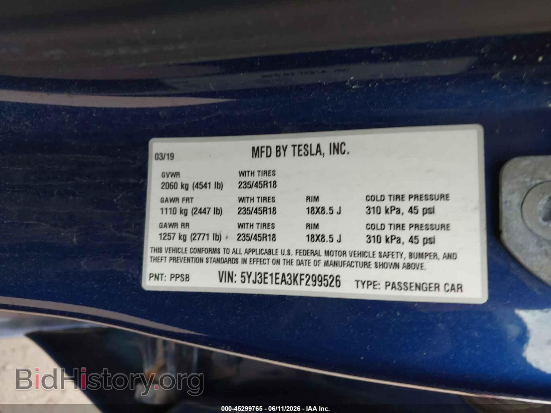 2019 TESLA MODEL 3 - VIN: 5YJ3E1EA3KF299526 - Photo 9