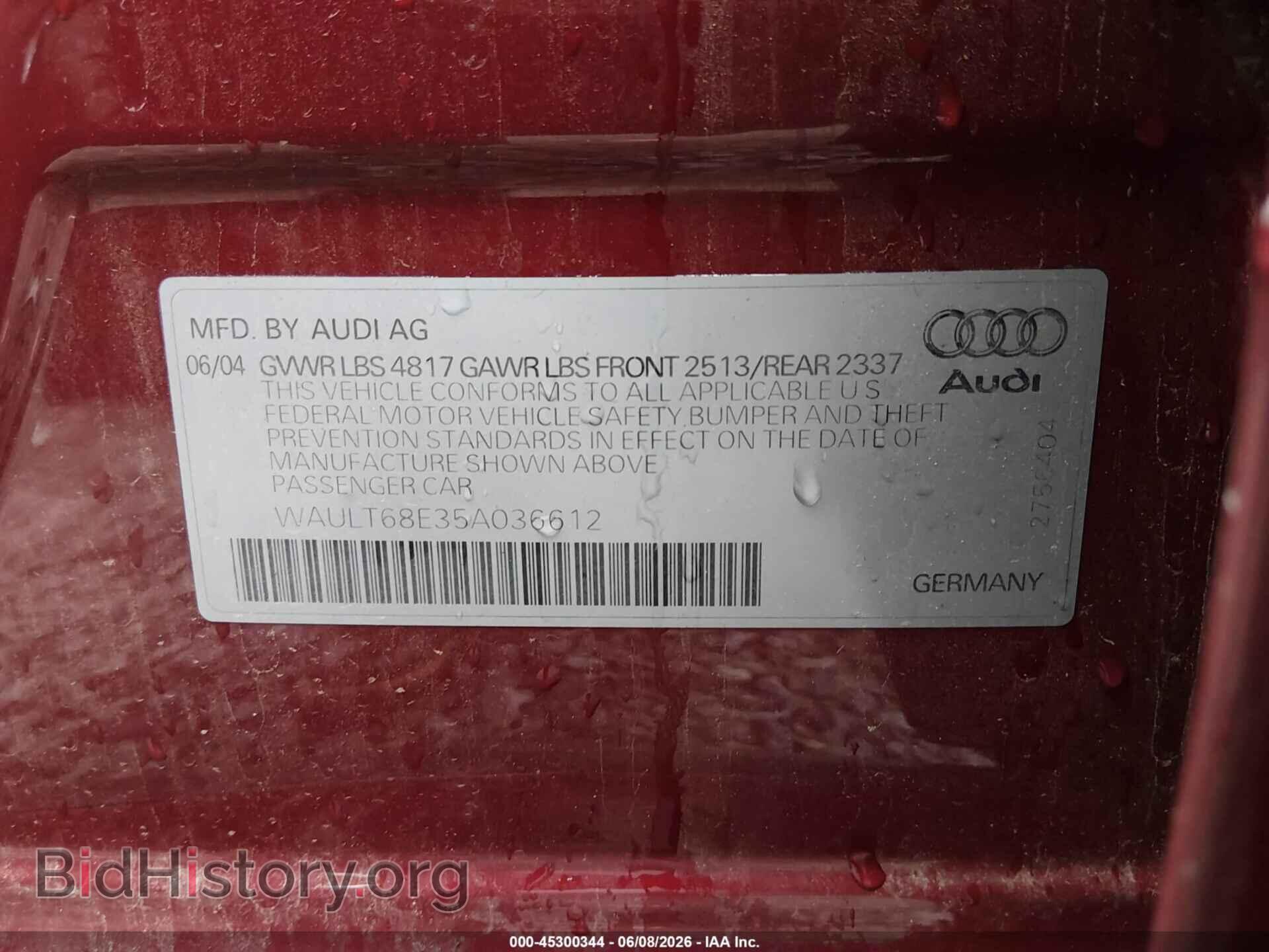 2005 AUDI A4 - VIN: WAULT68E35A036612 - Photo 9